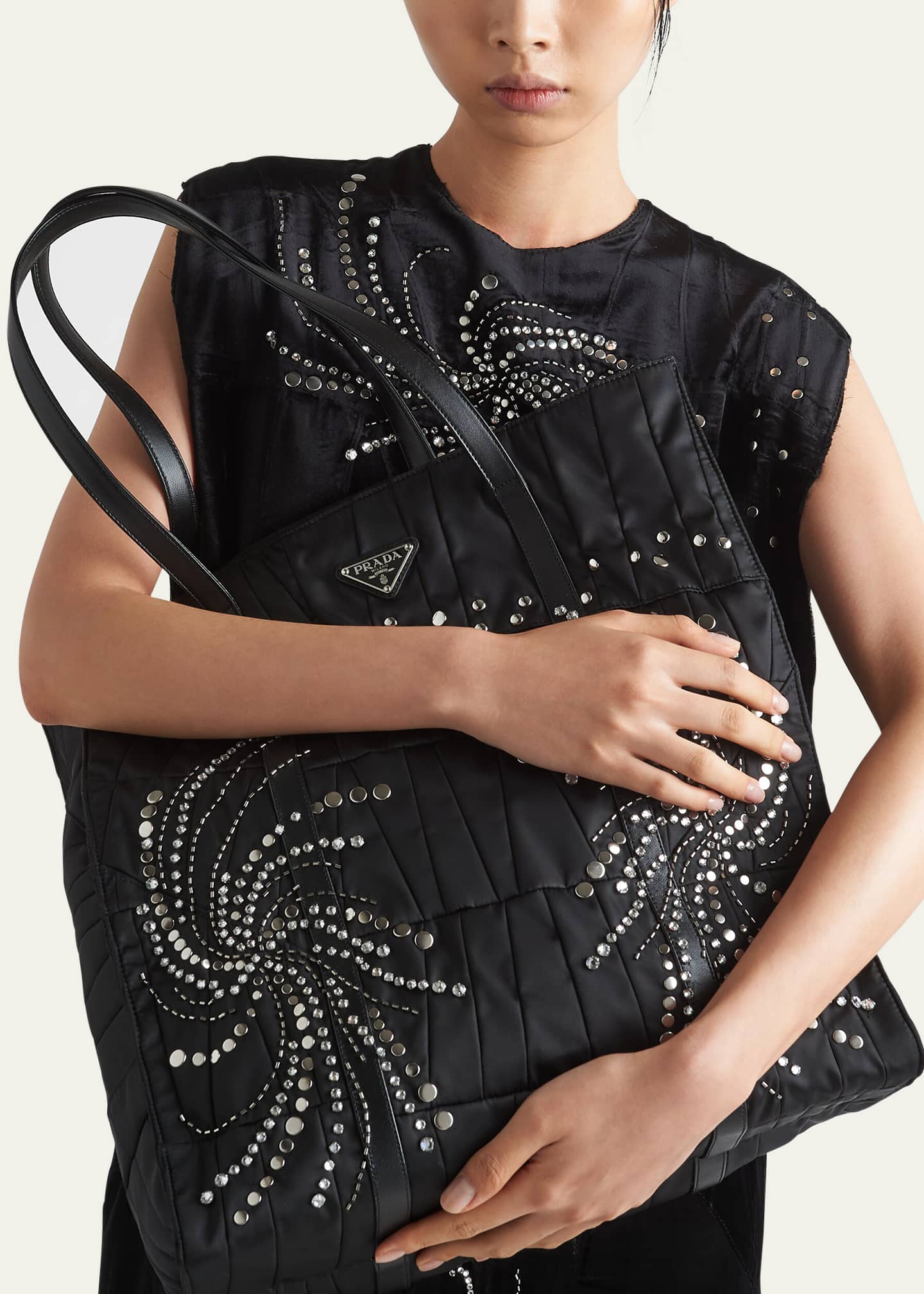 Prada Large Embellished Quilted Nylon Tote Bag Image 2 of 5