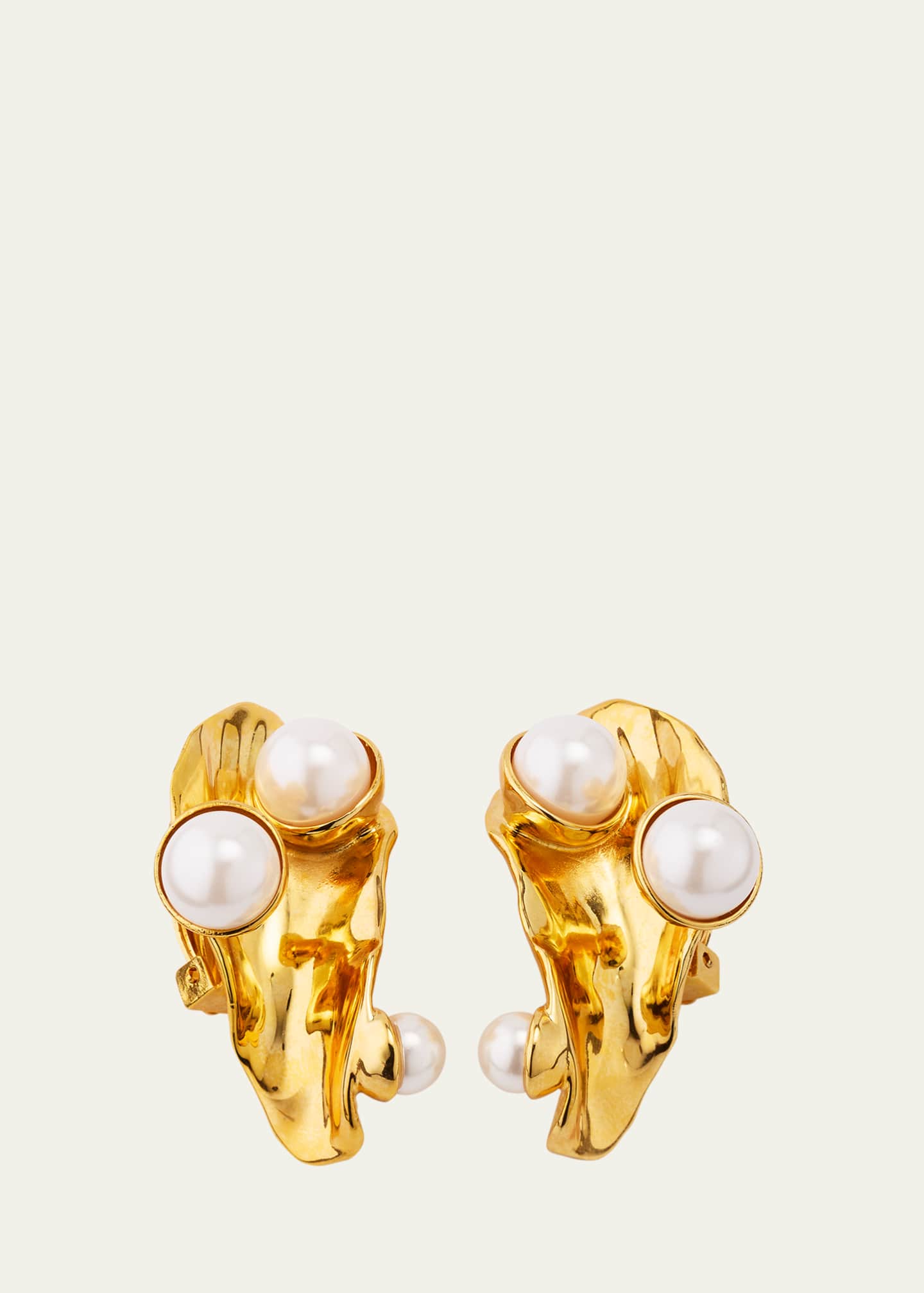 Oscar de la Renta Large Abstract Leaf Earrings with Faux Pearls Bergdorf Goodman