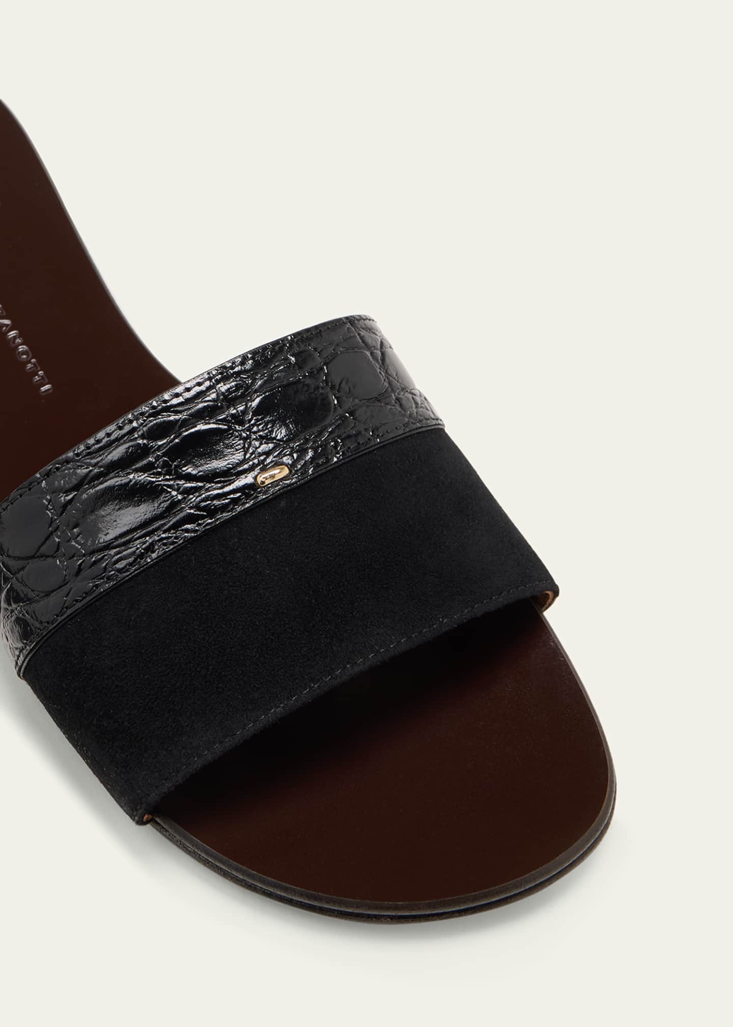 Giuseppe Zanotti Mixed Leather Flat Slide Sandals - Bergdorf Goodman