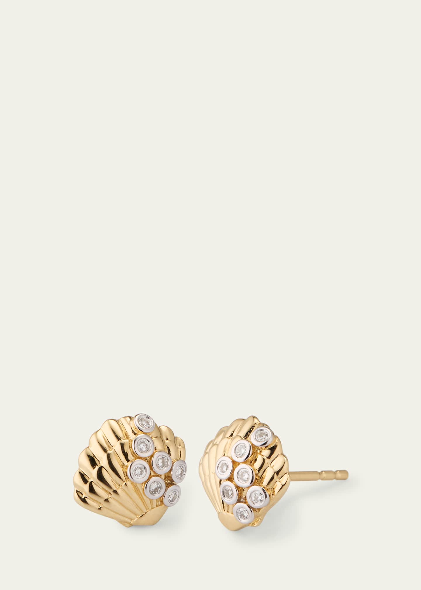Sydney Evan Clam Shell 14K Gold Diamond Stud Earring, Single Image 3 of 4