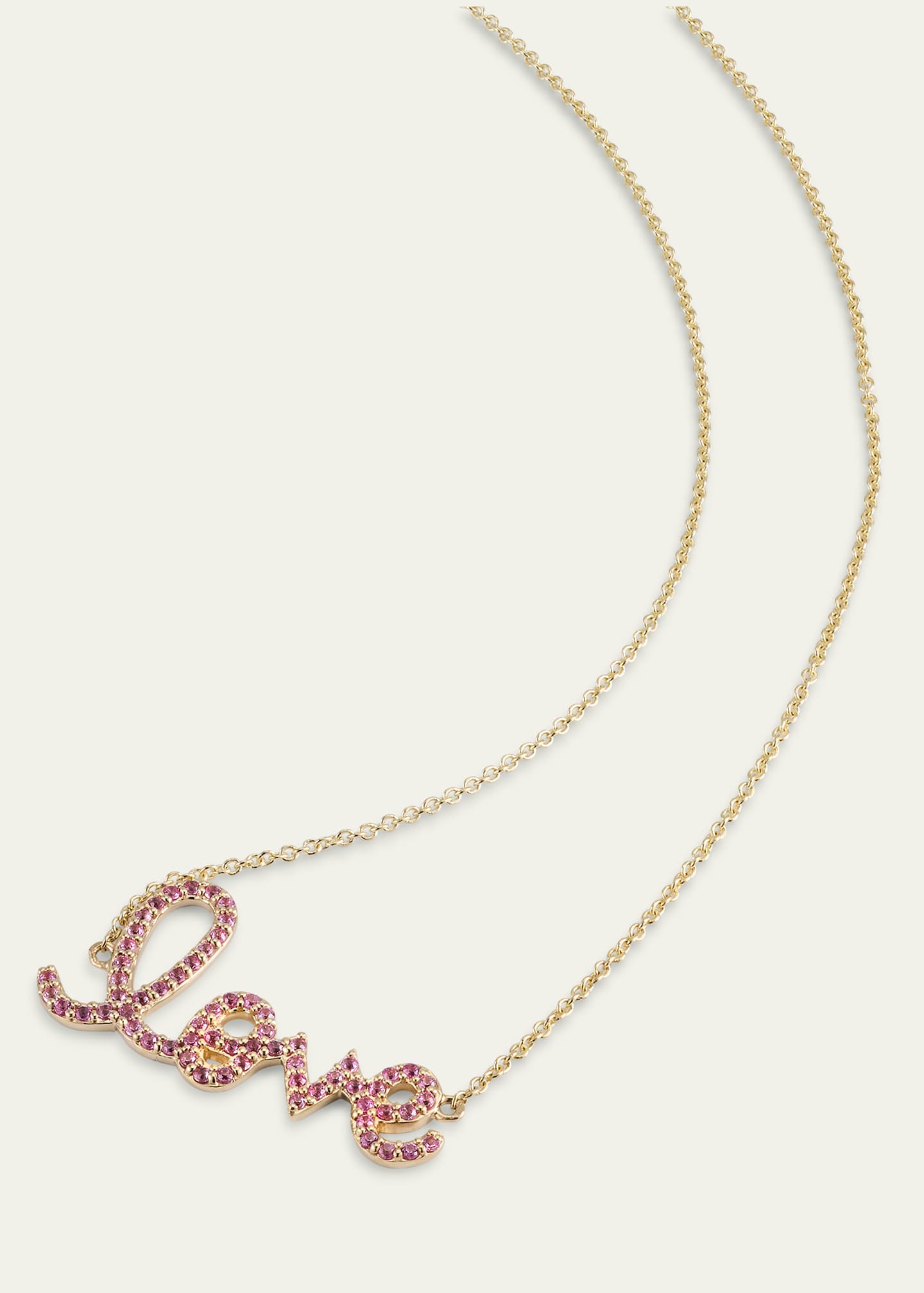 Sydney Evan 14K Gold Medium Love Script Pink Sapphire Necklace Image 3 of 4