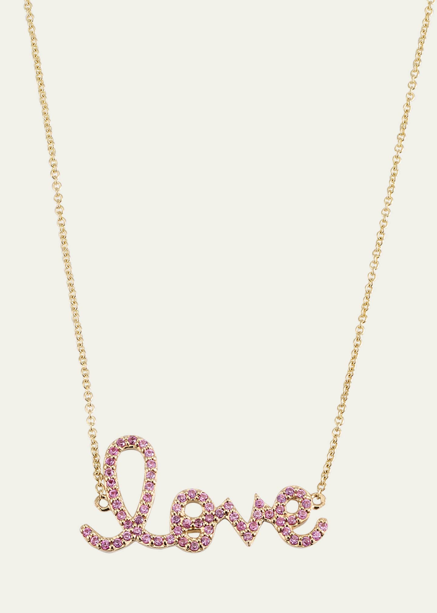 Sydney Evan 14K Gold Medium Love Script Pink Sapphire Necklace Image 1 of 4