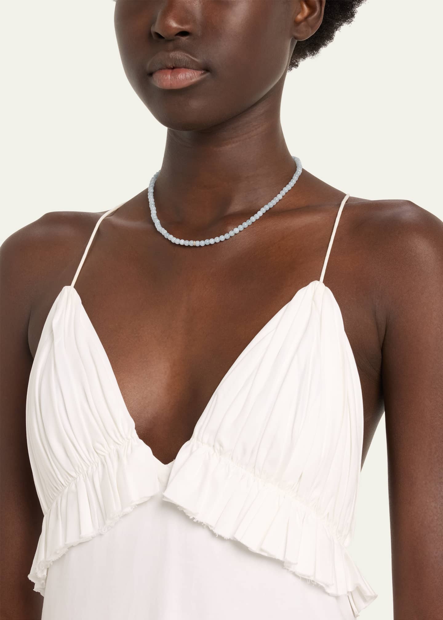 Sydney Evan 14K Diamond Bezel Rondelle Choker with Aquamarine Beads Image 2 of 4
