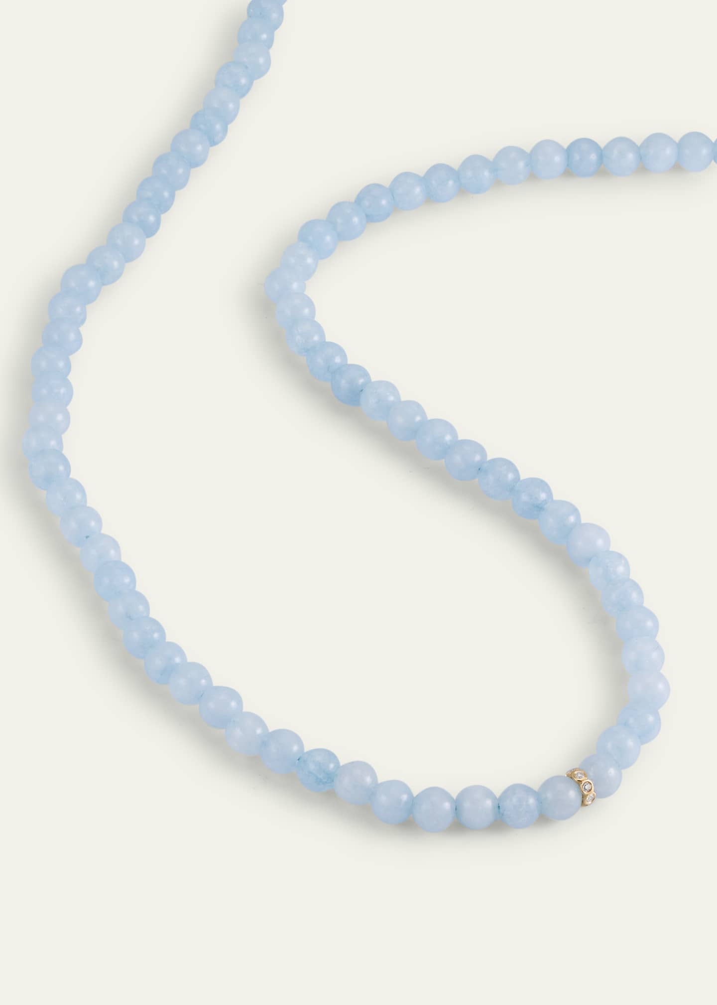 Sydney Evan 14K Diamond Bezel Rondelle Choker with Aquamarine Beads Image 3 of 4