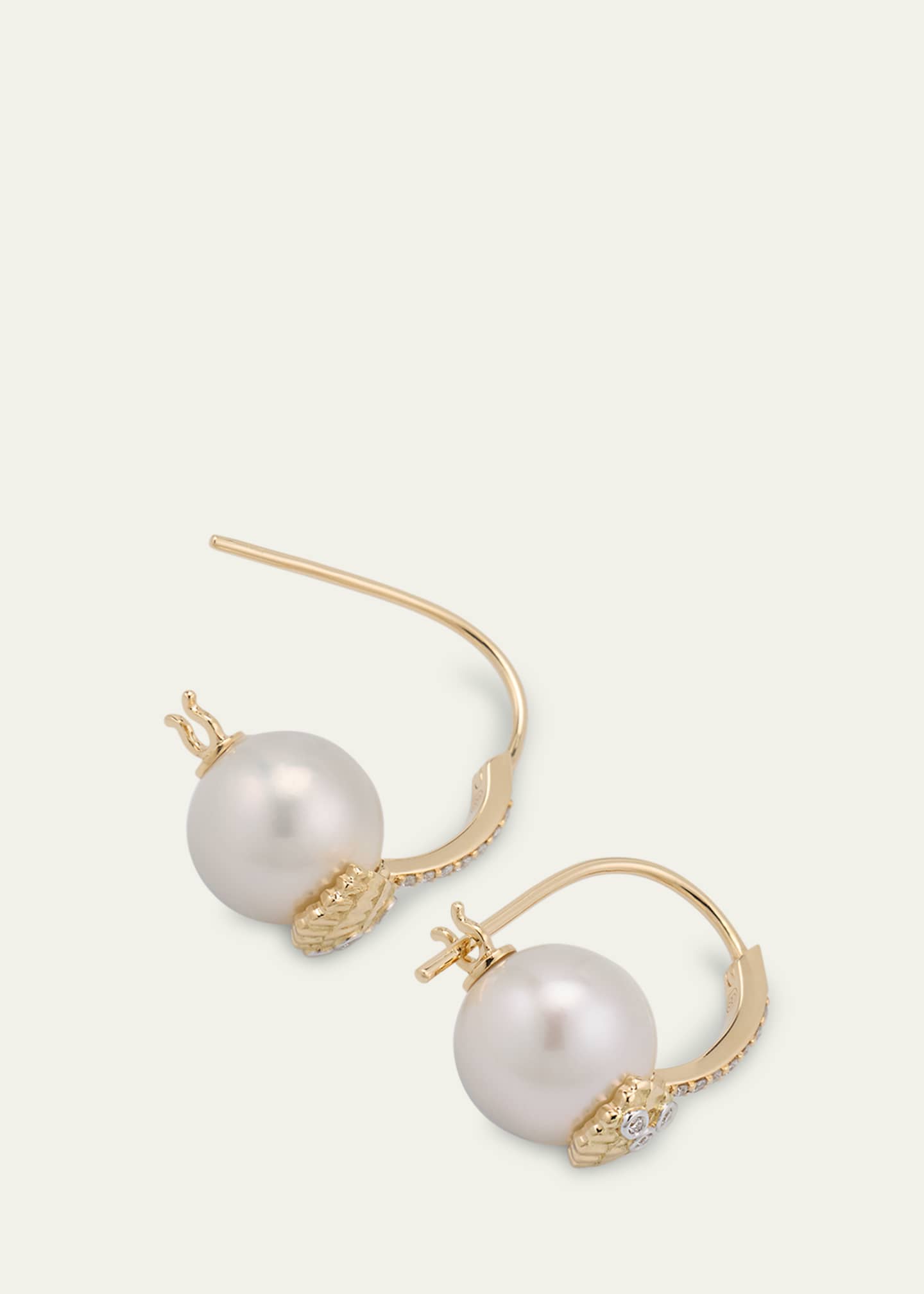 Sydney Evan 14K Gold Clamshell and 10mm Freshwater Pearl Diamond Earrings Image 4 of 4