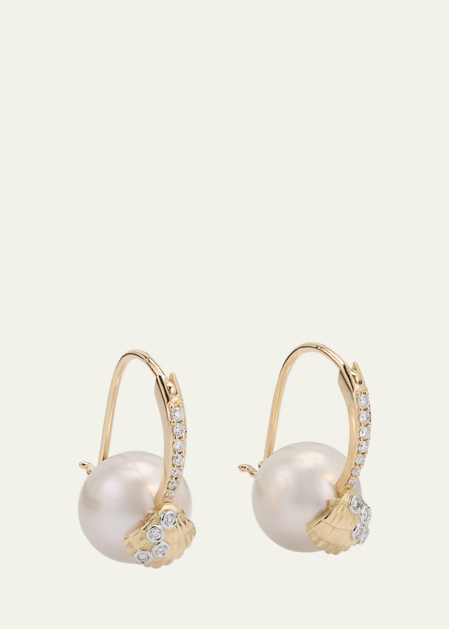 Sydney Evan 14K Gold Clamshell and 10mm Freshwater Pearl Diamond Earrings Image 1 of 4