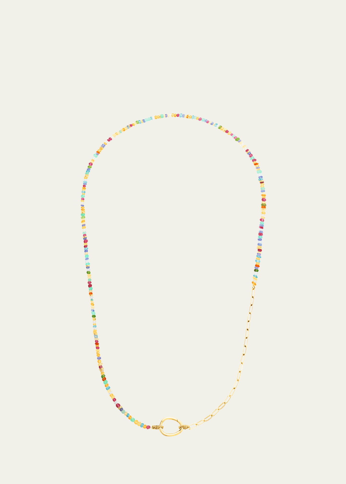 Mellerio 18K Yellow Gold Lien Pierres Long Small Link Necklace with Opal, Tourmaline, Tanzanite and Gemstones, 26"L