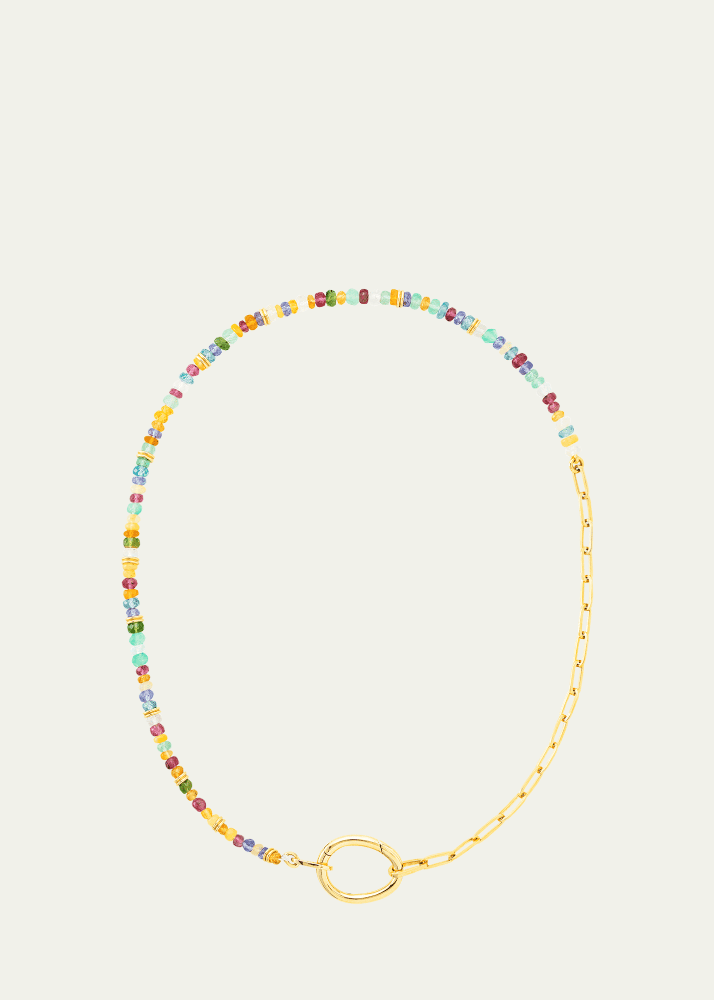 Mellerio 18K Yellow Gold Lien Pierres Long Small Link Necklace with Opal, Tourmaline, Tanzanite and Gemstones