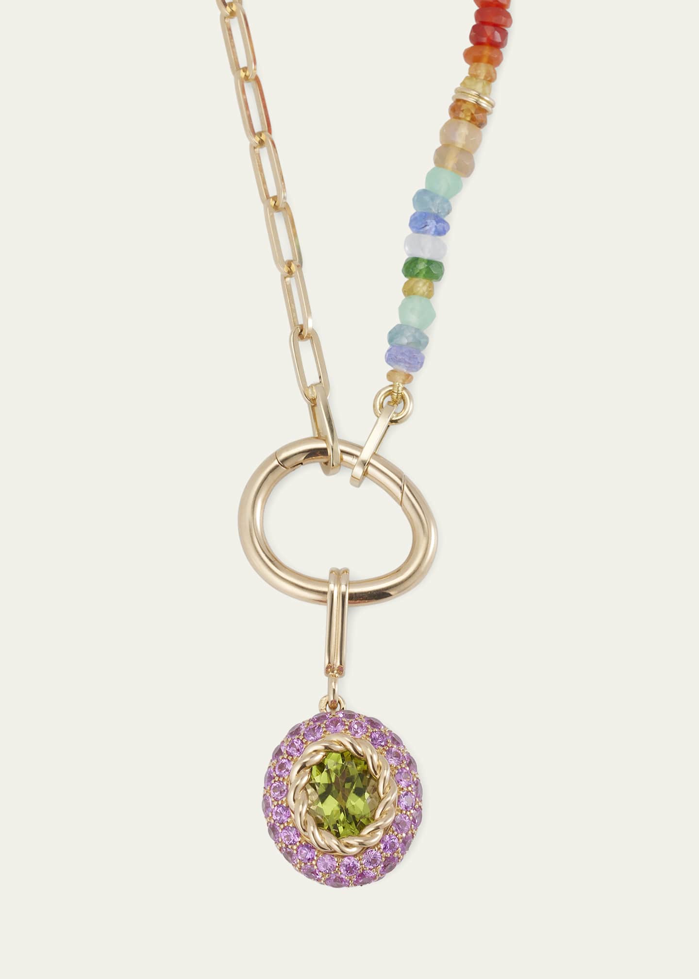 Mellerio 18K Yellow Gold Baby Fields Medal Charm with Peridot and Pink Sapphires Image 4 of 5