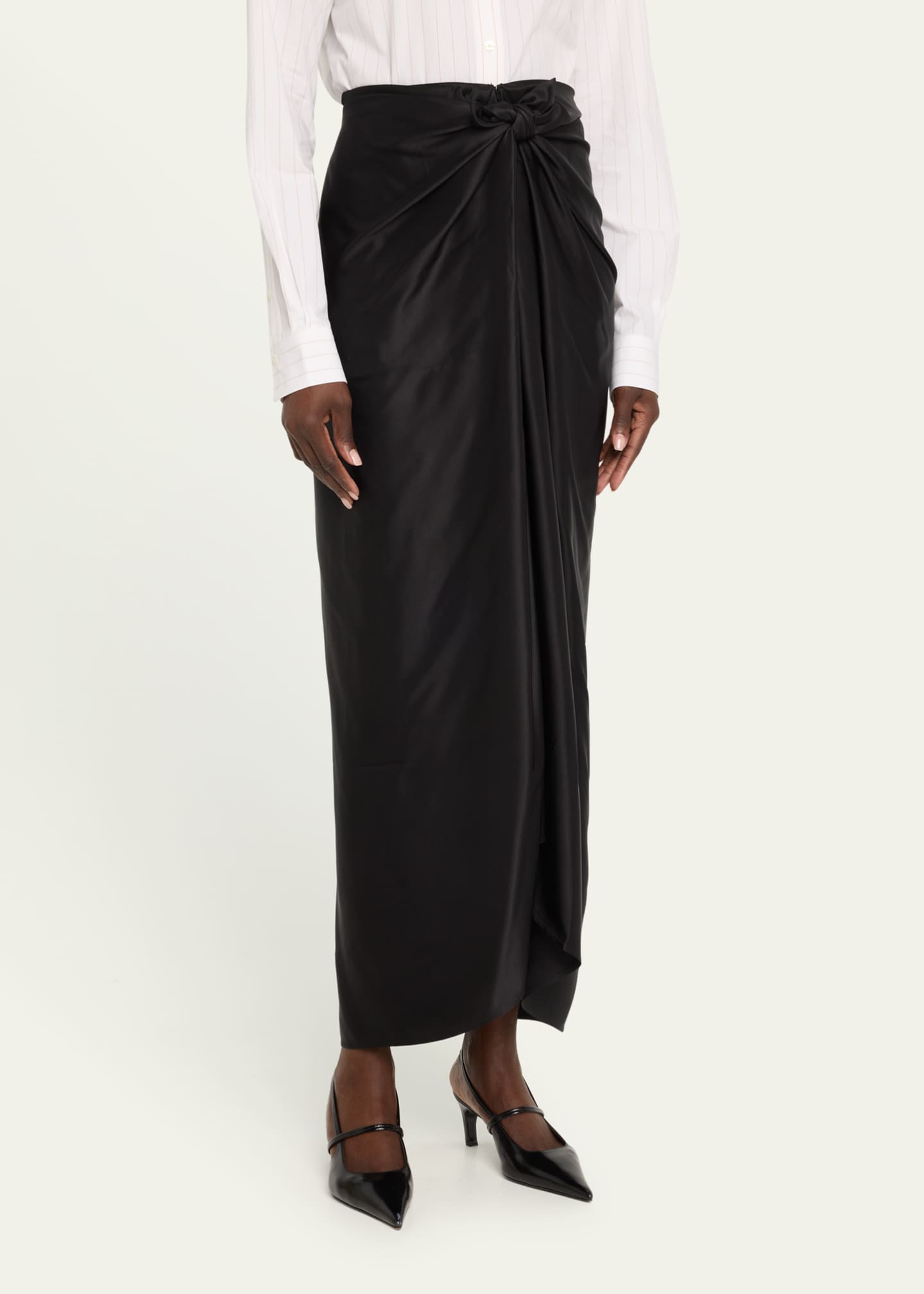 Satin maxi skirt knot on sale