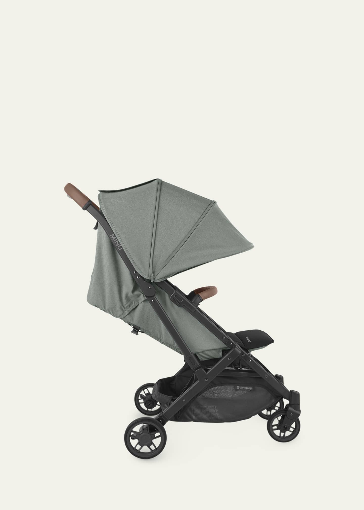 UPPAbaby Minu V2 Stroller - Gwen - Green Melange Carbon Frame Saddle Leather Image 4 of 4