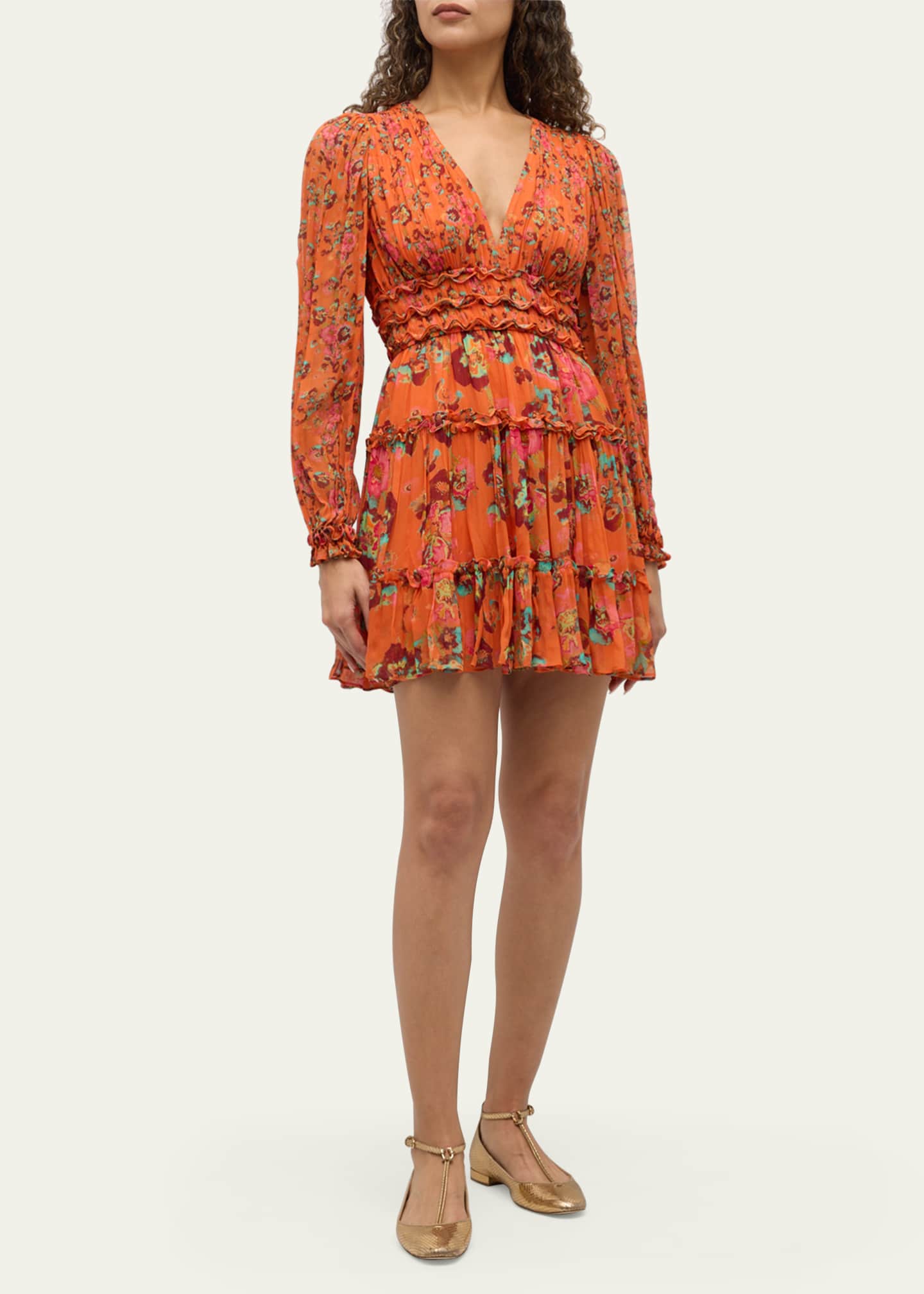 Ulla Johnson Lya Floral Silk Tiered V-Neck Mini Dress Image 2 of 5