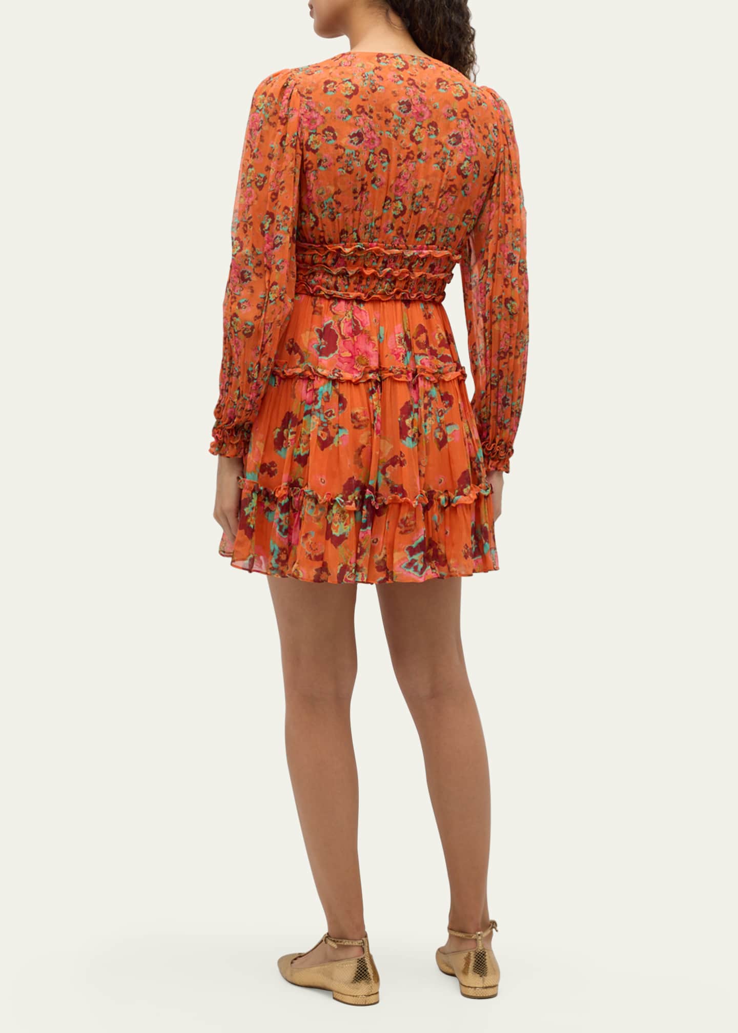Ulla Johnson Lya Floral Silk Tiered V-Neck Mini Dress Image 3 of 5