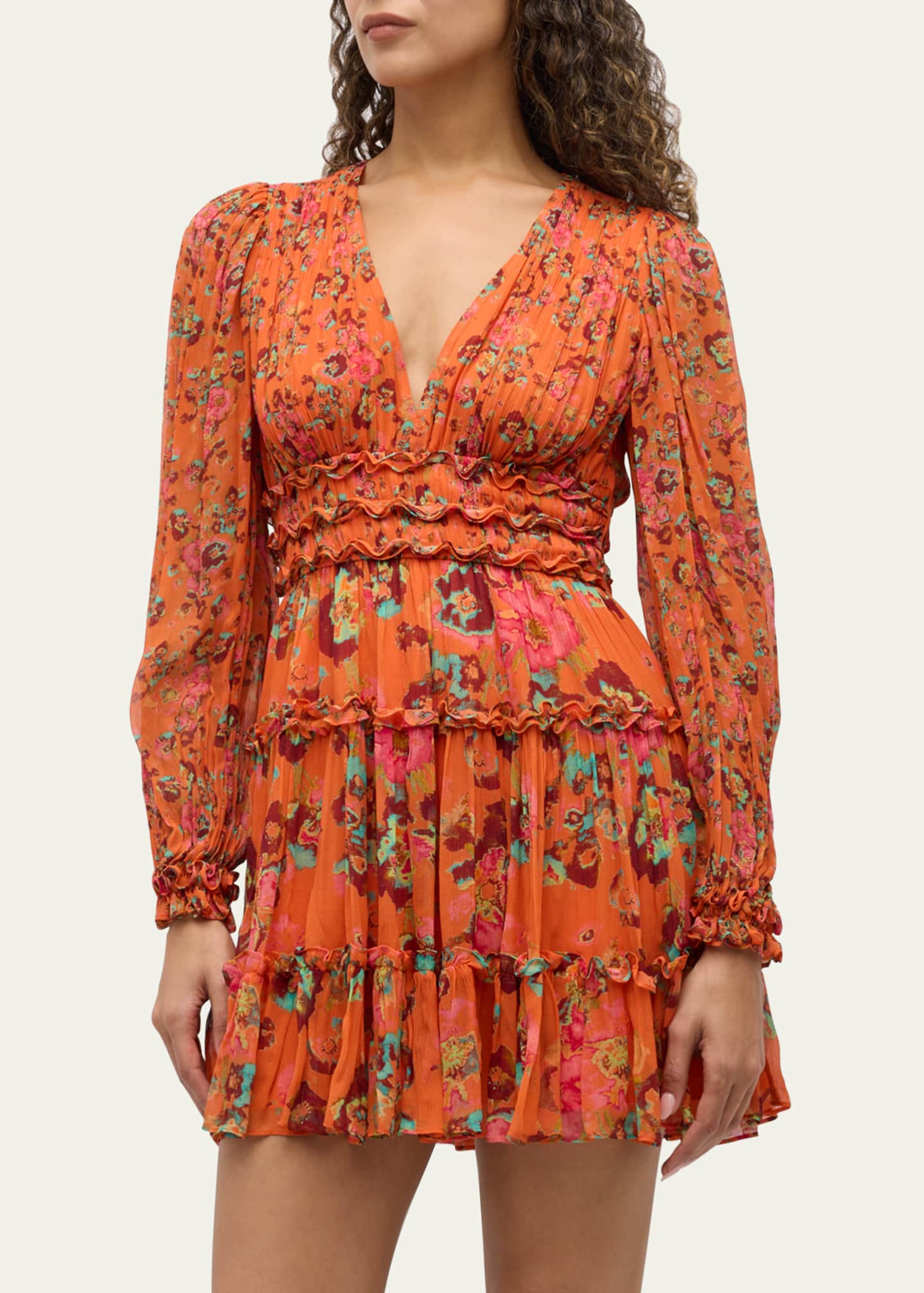 Ulla Johnson Lya Floral Silk Tiered V-Neck Mini Dress Image 4 of 5