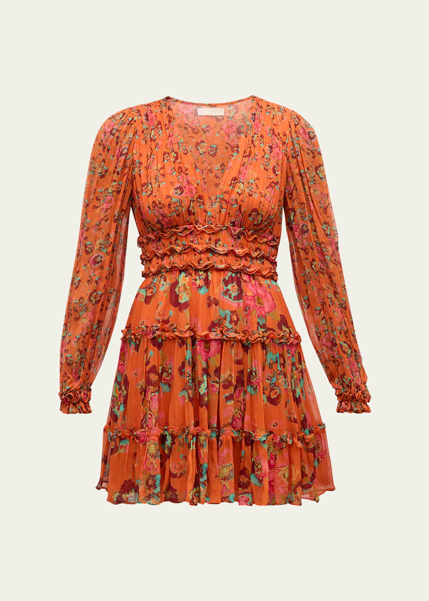 Ulla Johnson Lya Floral Silk Tiered V-Neck Mini Dress Image 1 of 5