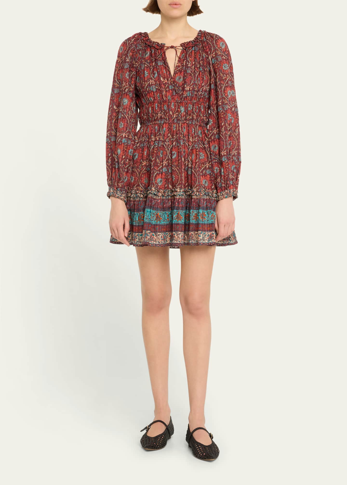 Ulla Johnson Val Printed Long-Sleeve Mini Dress Image 2 of 5