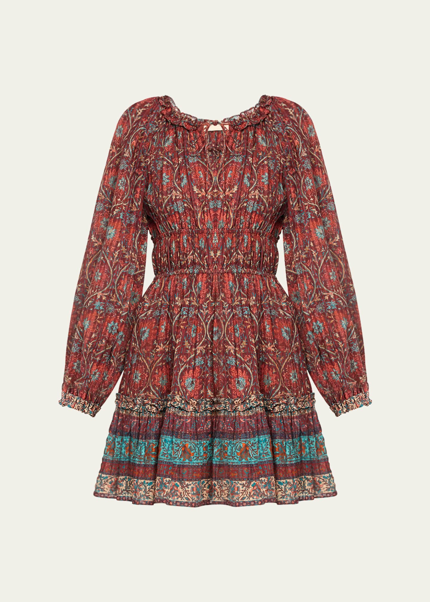 Ulla Johnson Val Printed Long-Sleeve Mini Dress Image 1 of 5