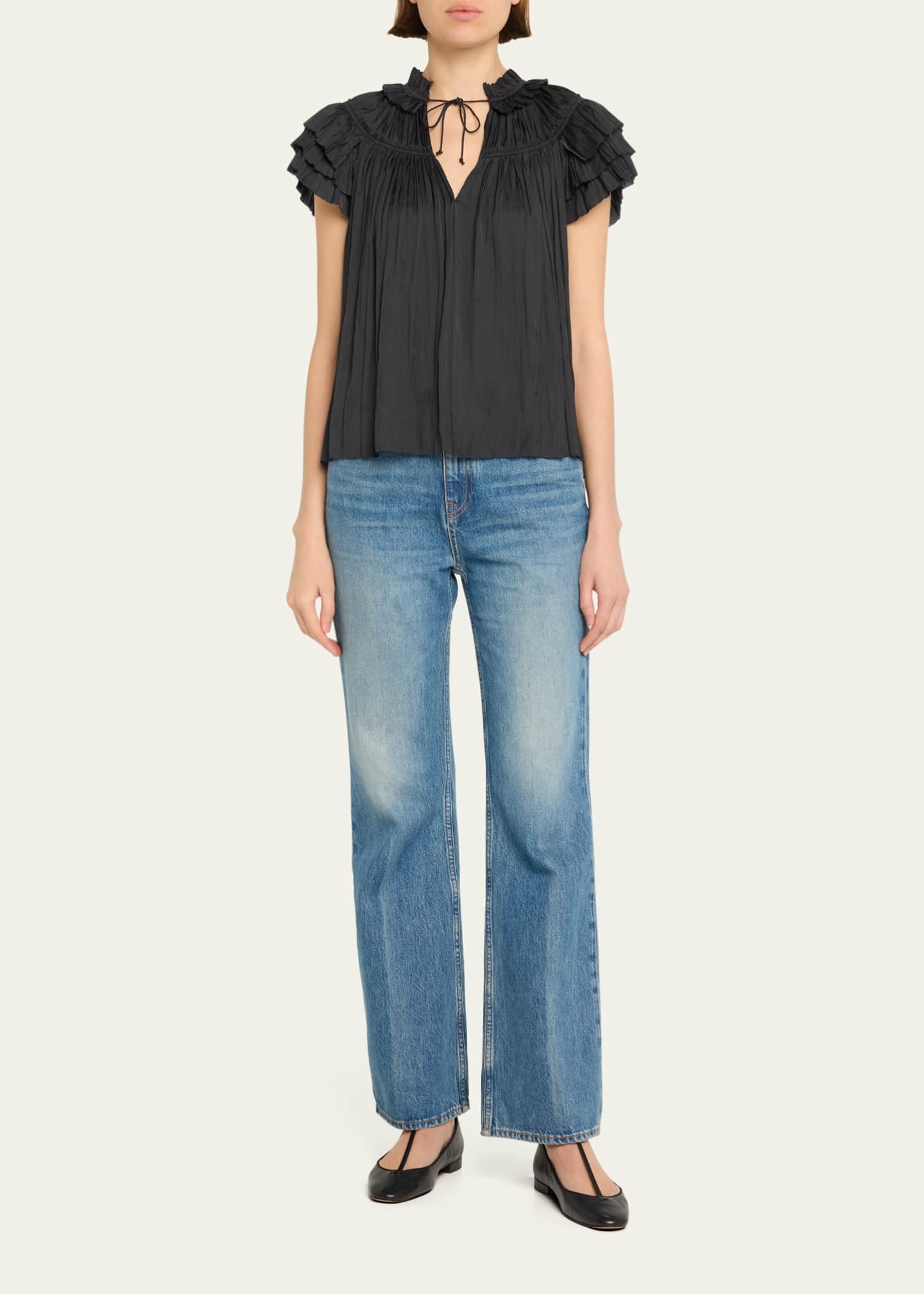 Ulla Johnson Liv Pleated Tiered-Sleeve Top Image 2 of 5