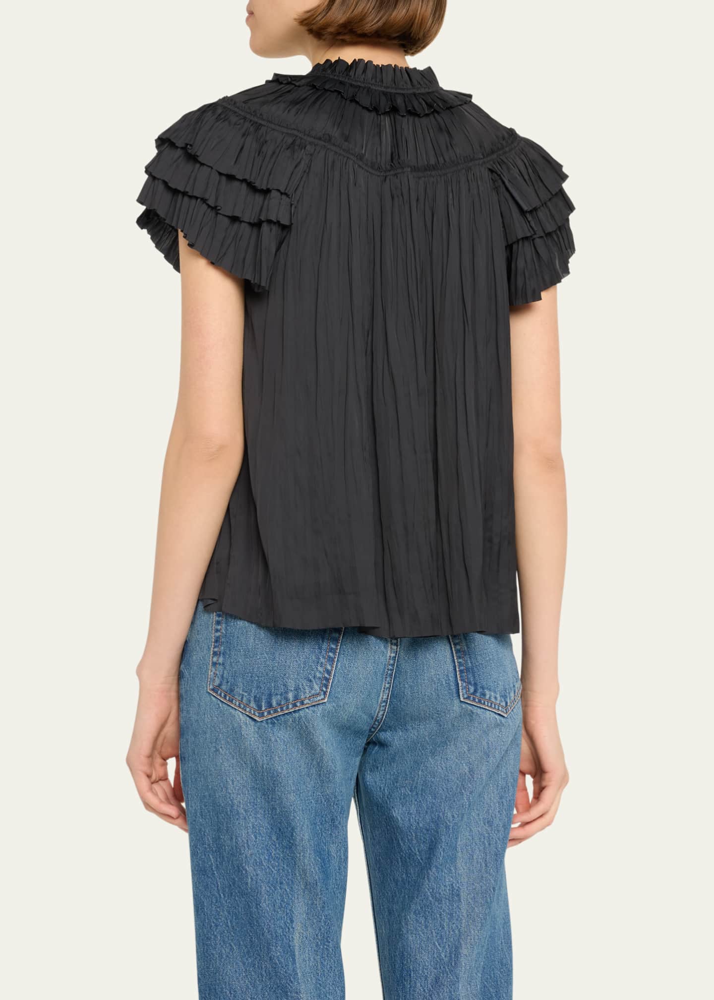 Ulla Johnson Liv Pleated Tiered-Sleeve Top Image 3 of 5