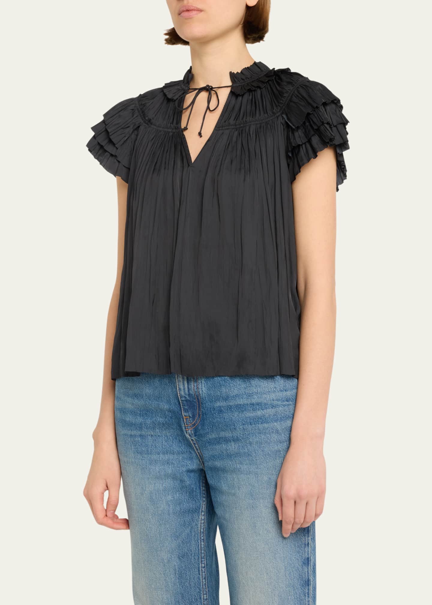 Ulla Johnson Liv Pleated Tiered-Sleeve Top Image 4 of 5