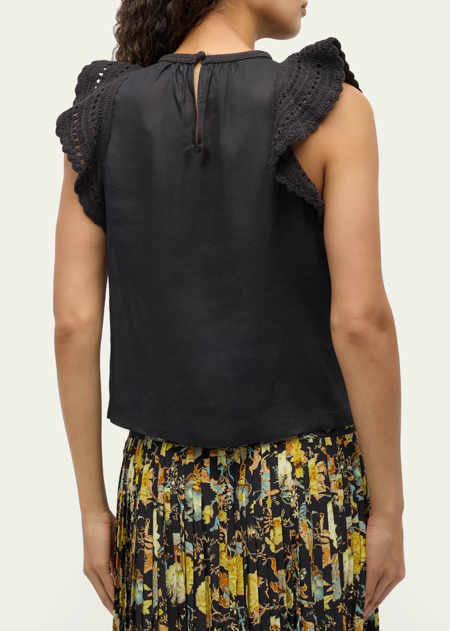 Ulla Johnson Kai Ruffled Crochet-Sleeve Top Image 3 of 5