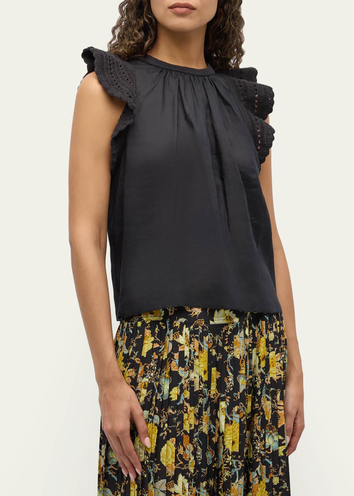 Ulla Johnson Kai Ruffled Crochet-Sleeve Top Image 4 of 5