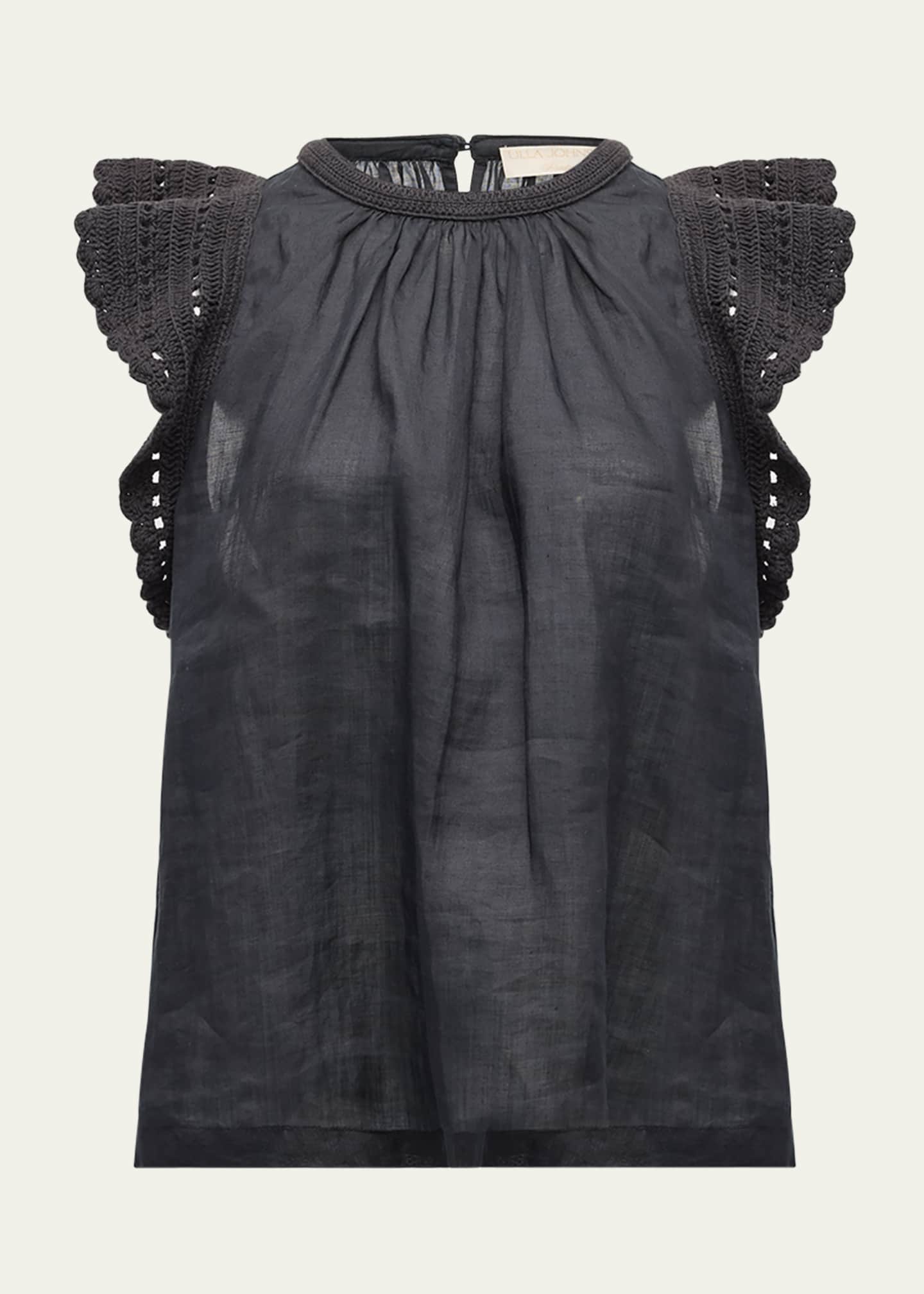 Ulla Johnson Kai Ruffled Crochet-Sleeve Top Image 1 of 5