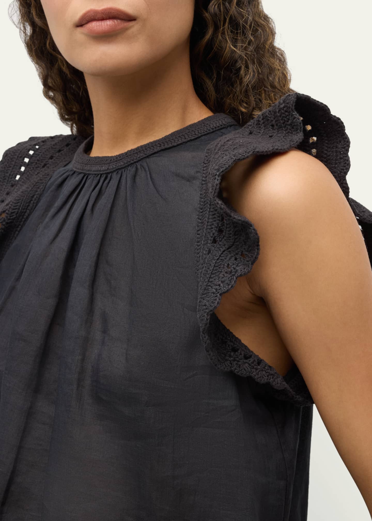 Ulla Johnson Kai Ruffled Crochet-Sleeve Top Image 5 of 5