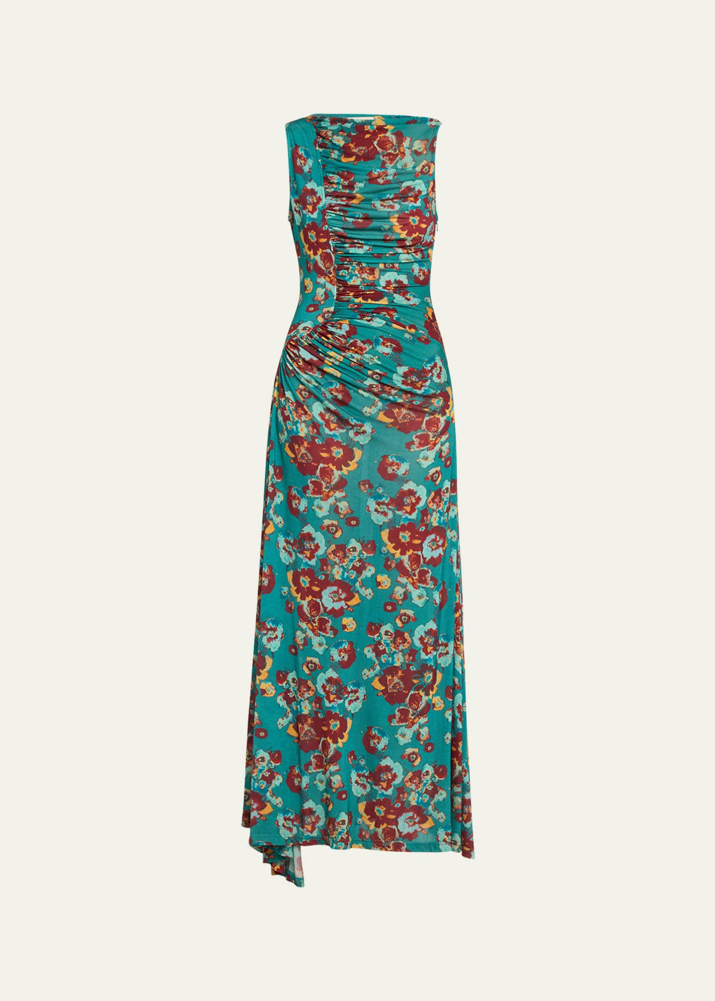 Ulla Johnson Livia Sleeveless Ruched Floral Maxi Dress