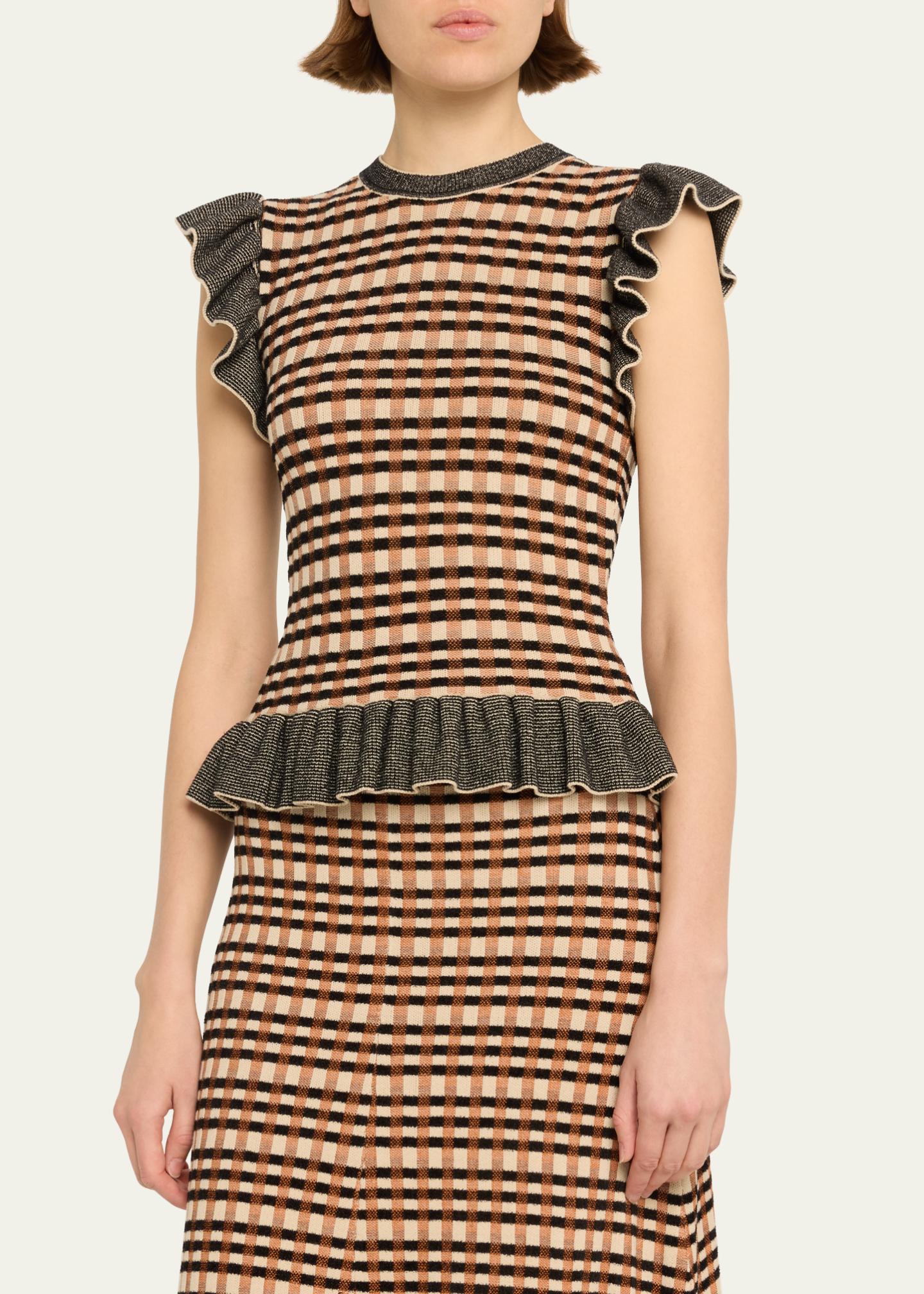 Ulla Johnson Rea Ruffled Sleeveless Check Knit Top - Bergdorf Goodman