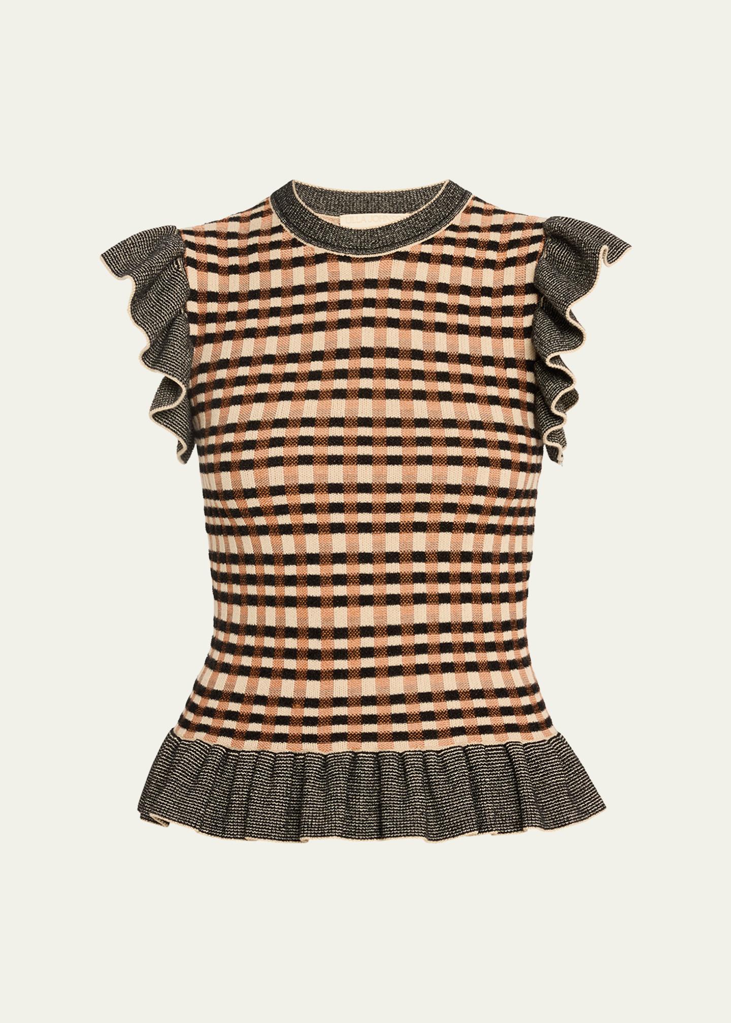 Ulla Johnson Rea Ruffled Sleeveless Check Knit Top - Bergdorf Goodman
