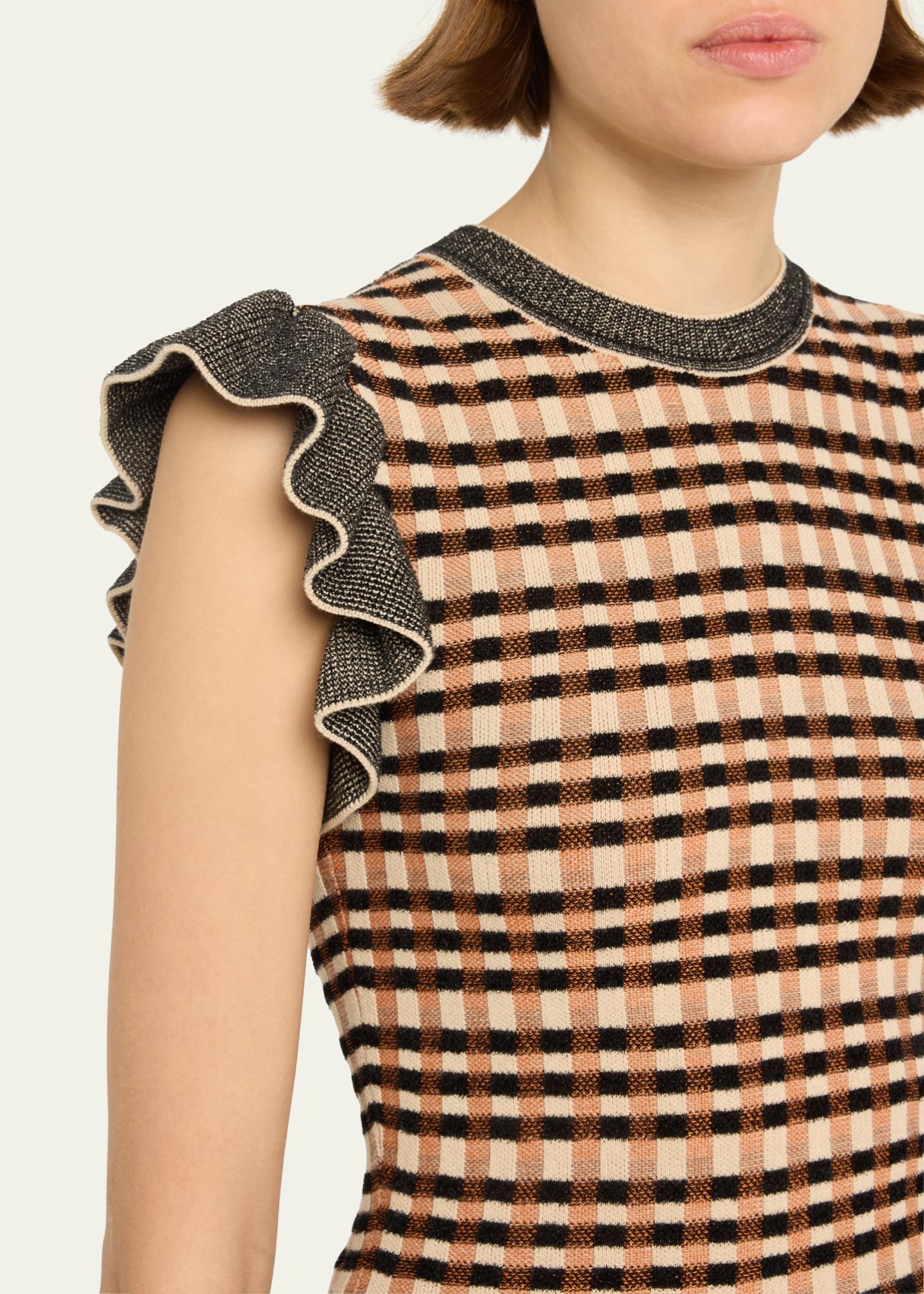 Ulla Johnson Rea Ruffled Sleeveless Check Knit Top - Bergdorf Goodman