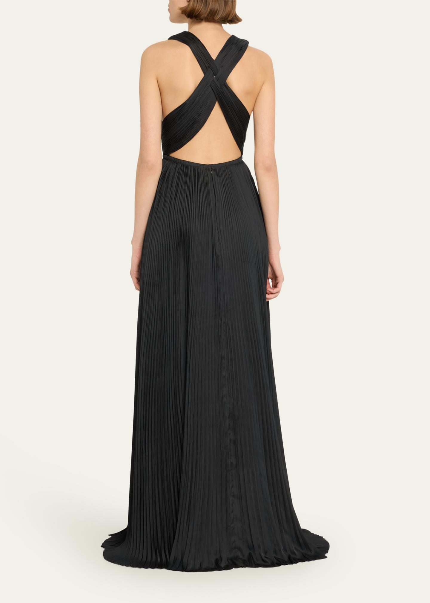 Robe Plissée Halston Heritage Noir Et Coquille D'œuf - Taille 4, En Georgette, Neuve Avec étiquettes