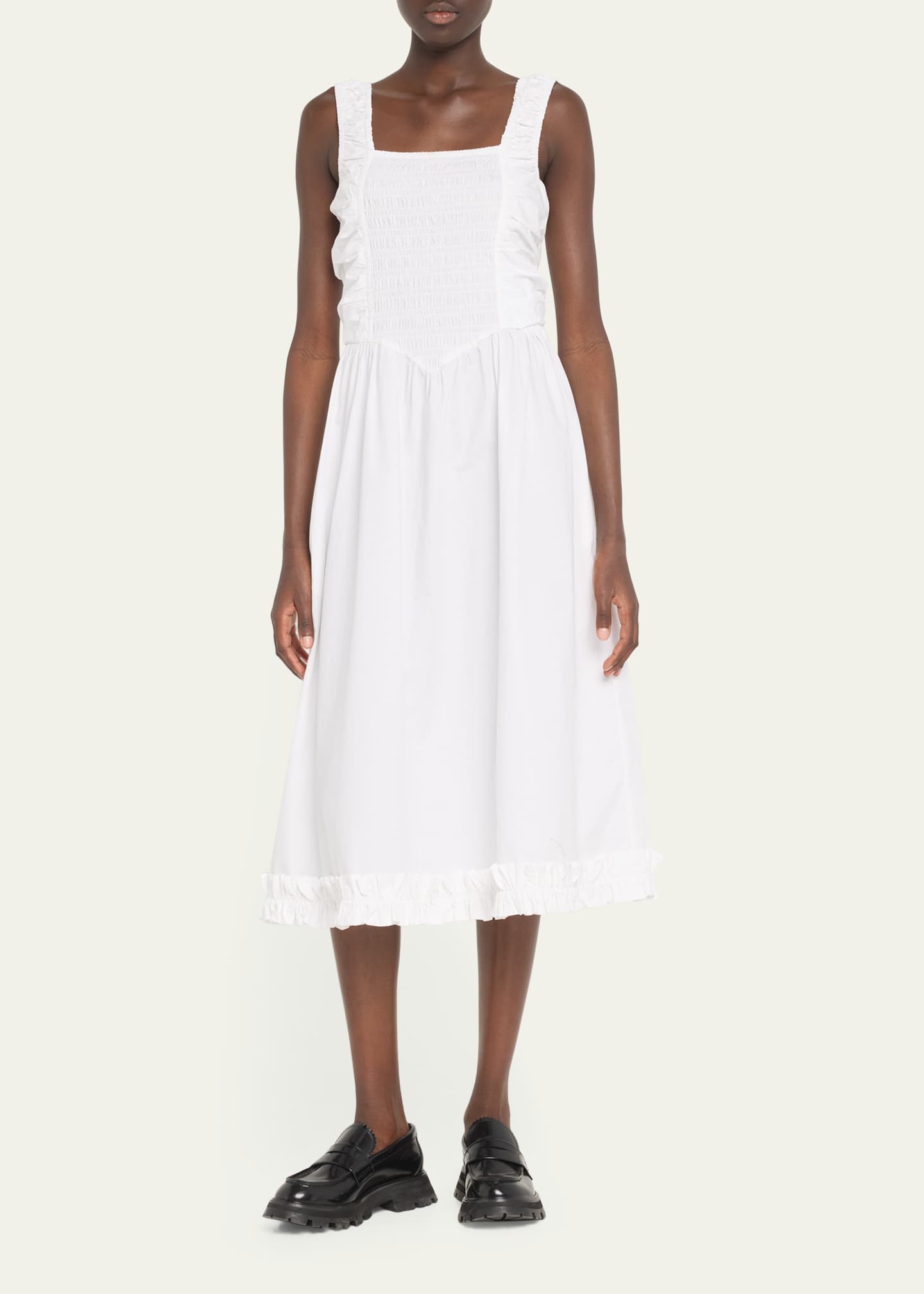 Ganni Strappy Cotton Poplin Midi Smock Dress Image 2 of 5