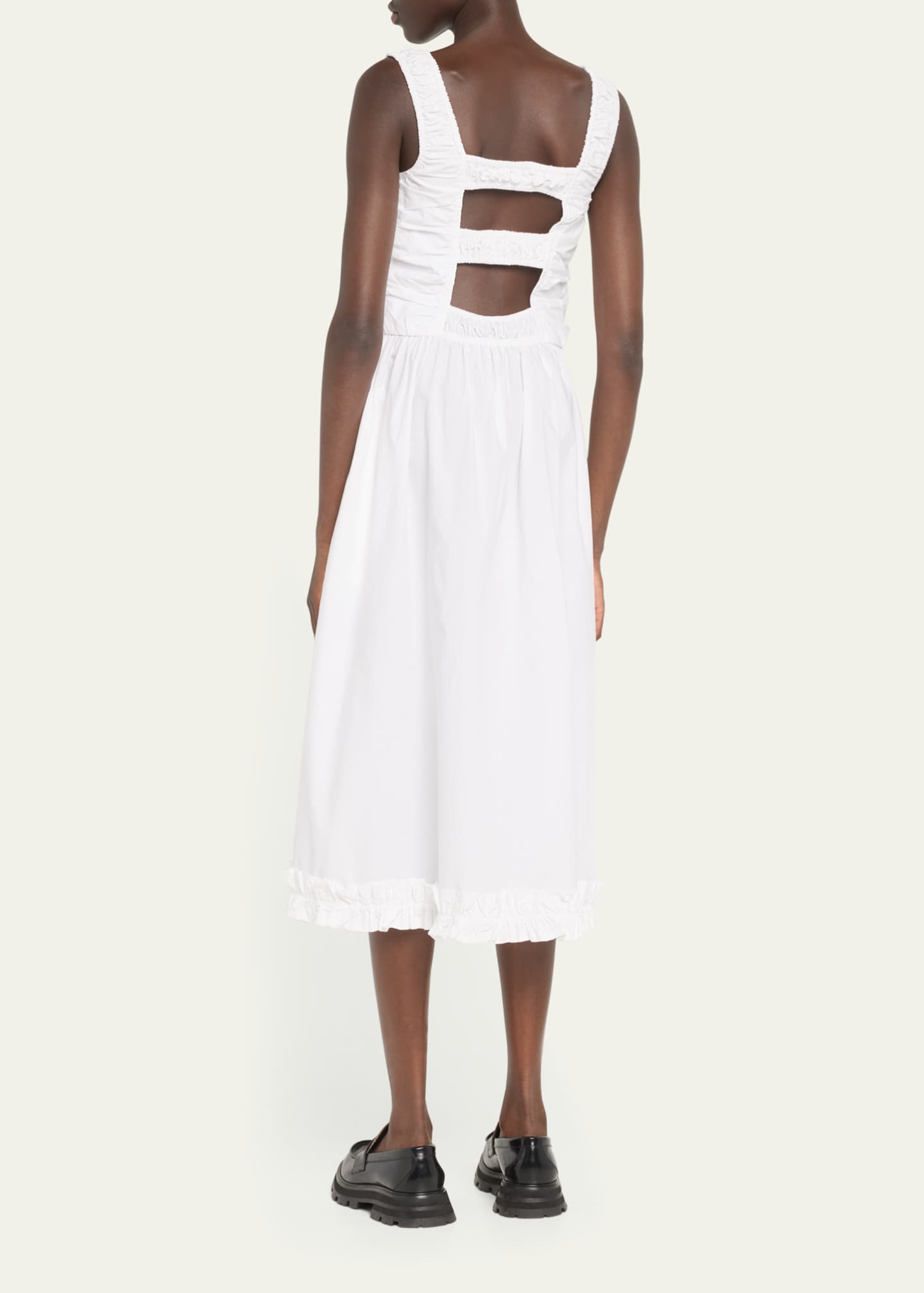 Ganni Strappy Cotton Poplin Midi Smock Dress Image 3 of 5