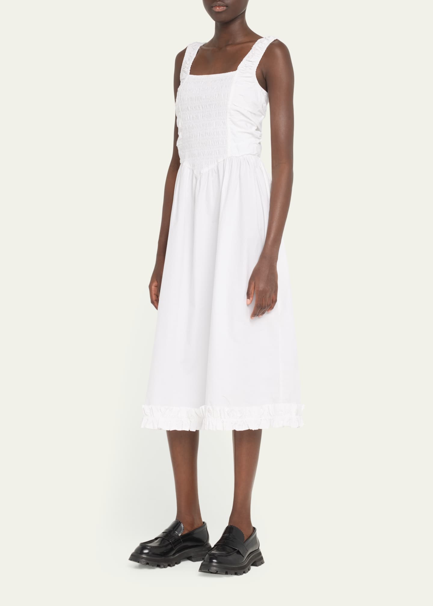 Ganni Strappy Cotton Poplin Midi Smock Dress Image 4 of 5