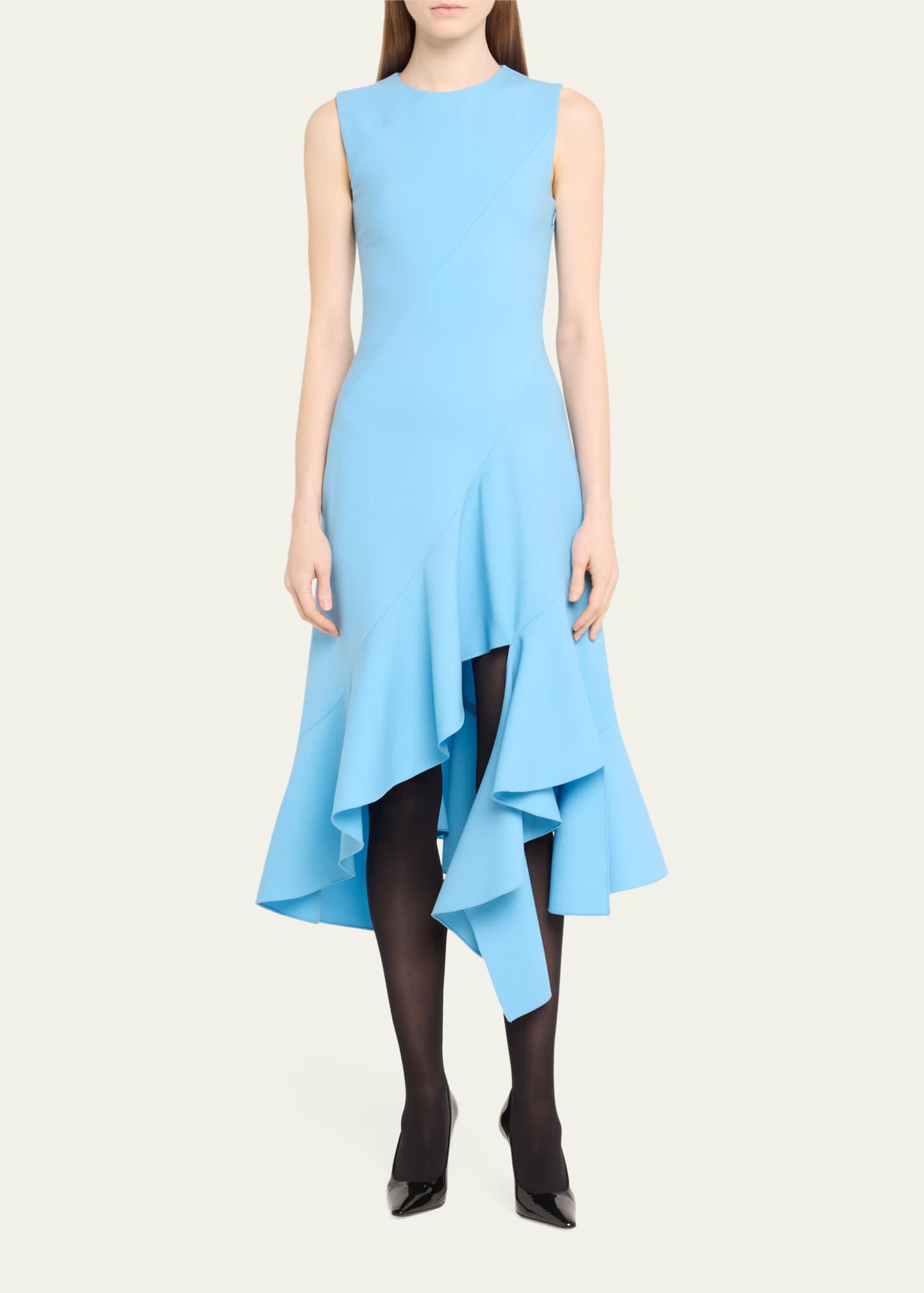 Oscar de la Renta Sleeveless Jewel-Neck Asymmetric-Hem Midi Dress Image 2 of 5