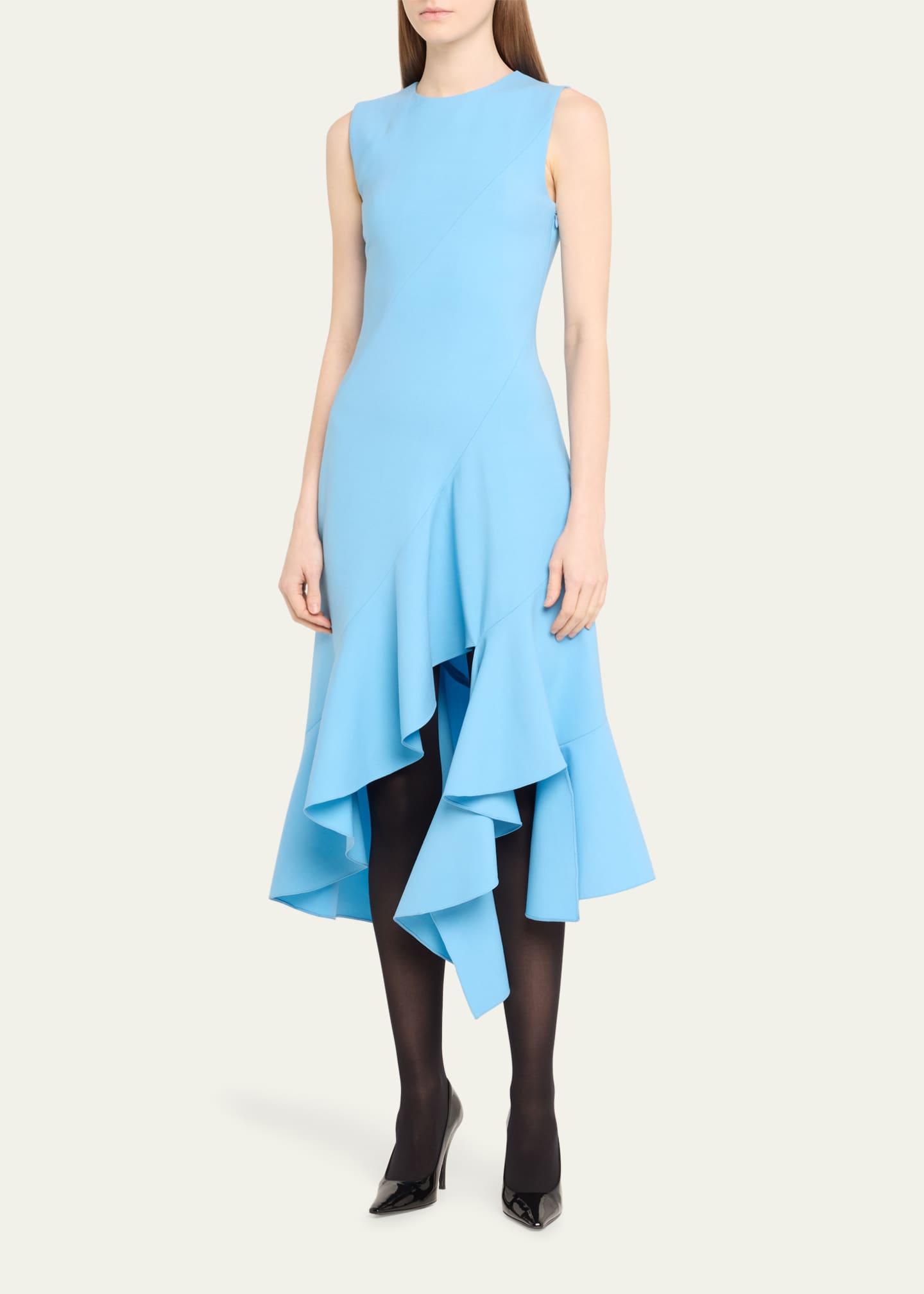 Oscar de la Renta Sleeveless Jewel-Neck Asymmetric-Hem Midi Dress Image 4 of 5