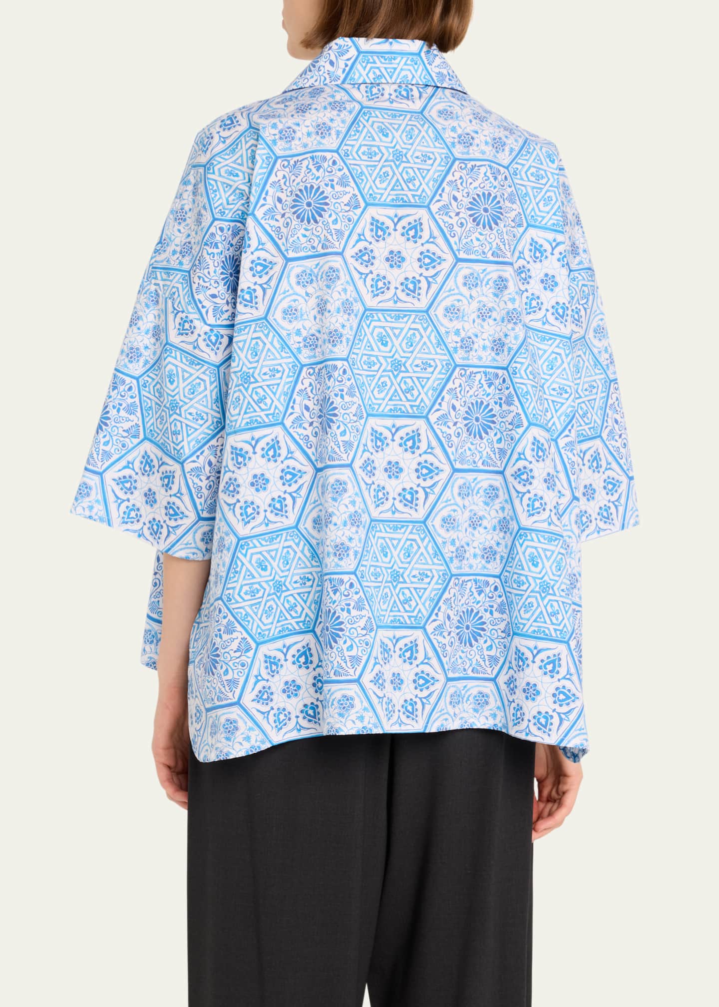 Eskandar Sloped Shoulder Wide A-Line Printed Shirt Image 3 of 5