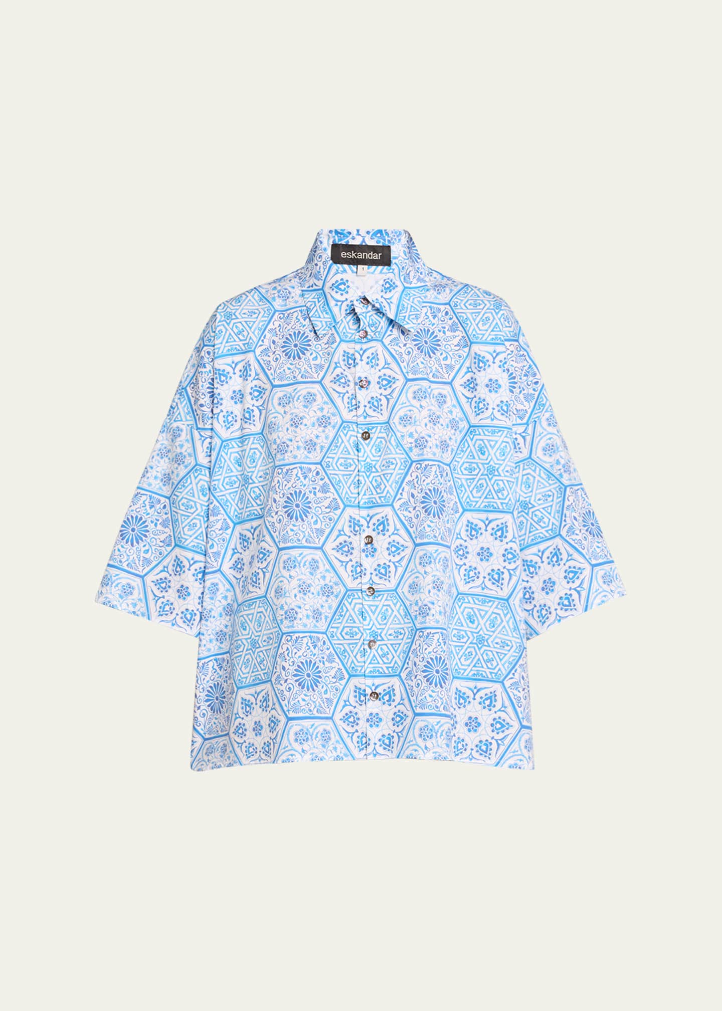 Eskandar Sloped Shoulder Wide A-Line Printed Shirt Image 1 of 5