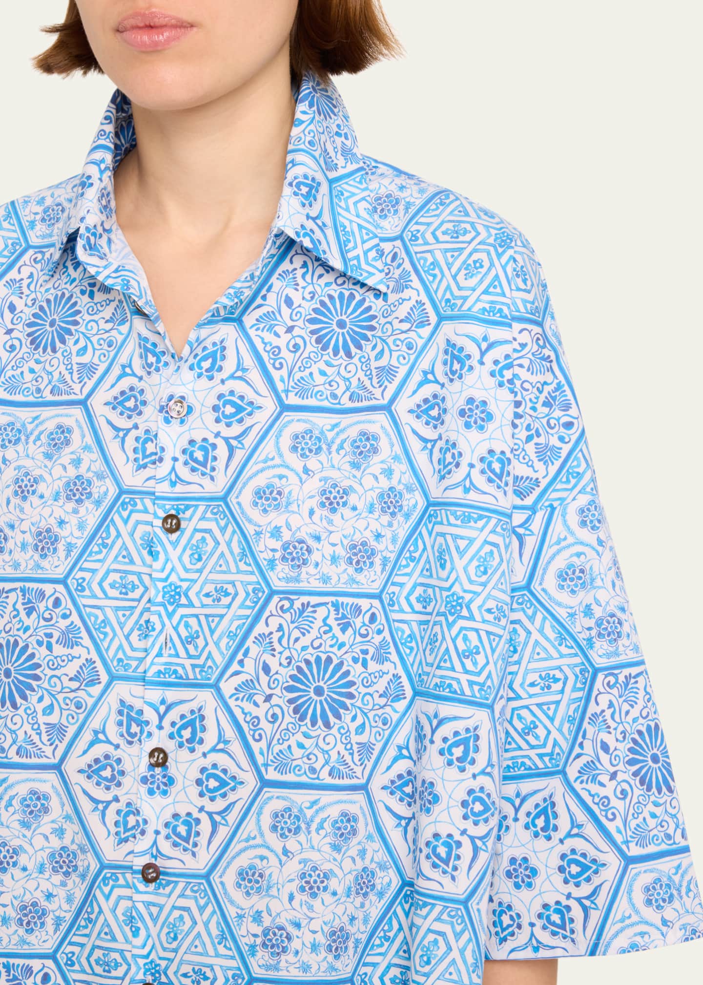 Eskandar Sloped Shoulder Wide A-Line Printed Shirt Image 5 of 5
