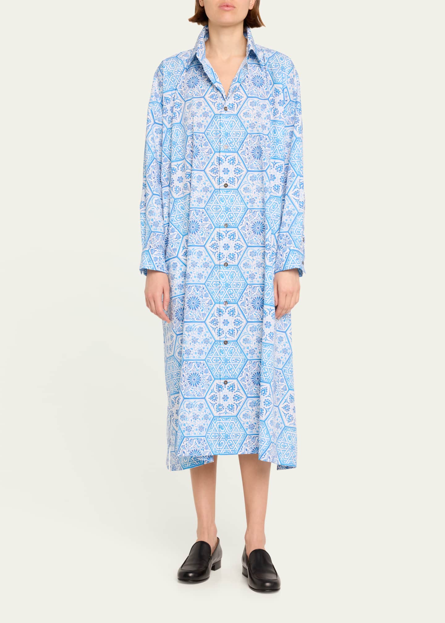 Eskandar Wide A-Line Printed Shirtdress Image 2 of 5