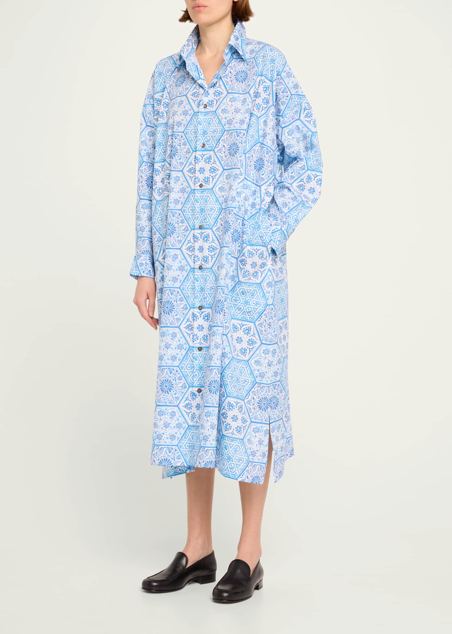 Eskandar Wide A-Line Printed Shirtdress Image 4 of 5