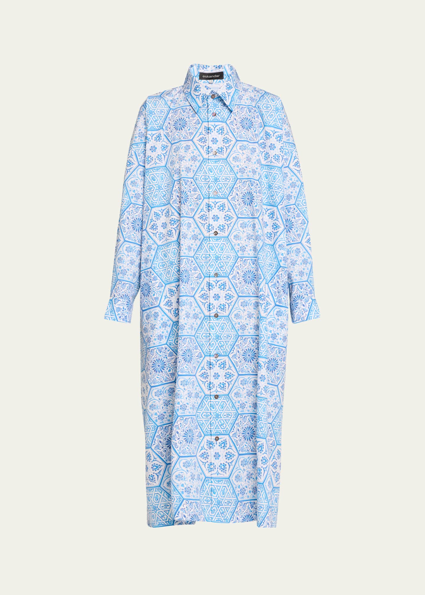 Eskandar Wide A-Line Printed Shirtdress Image 1 of 5
