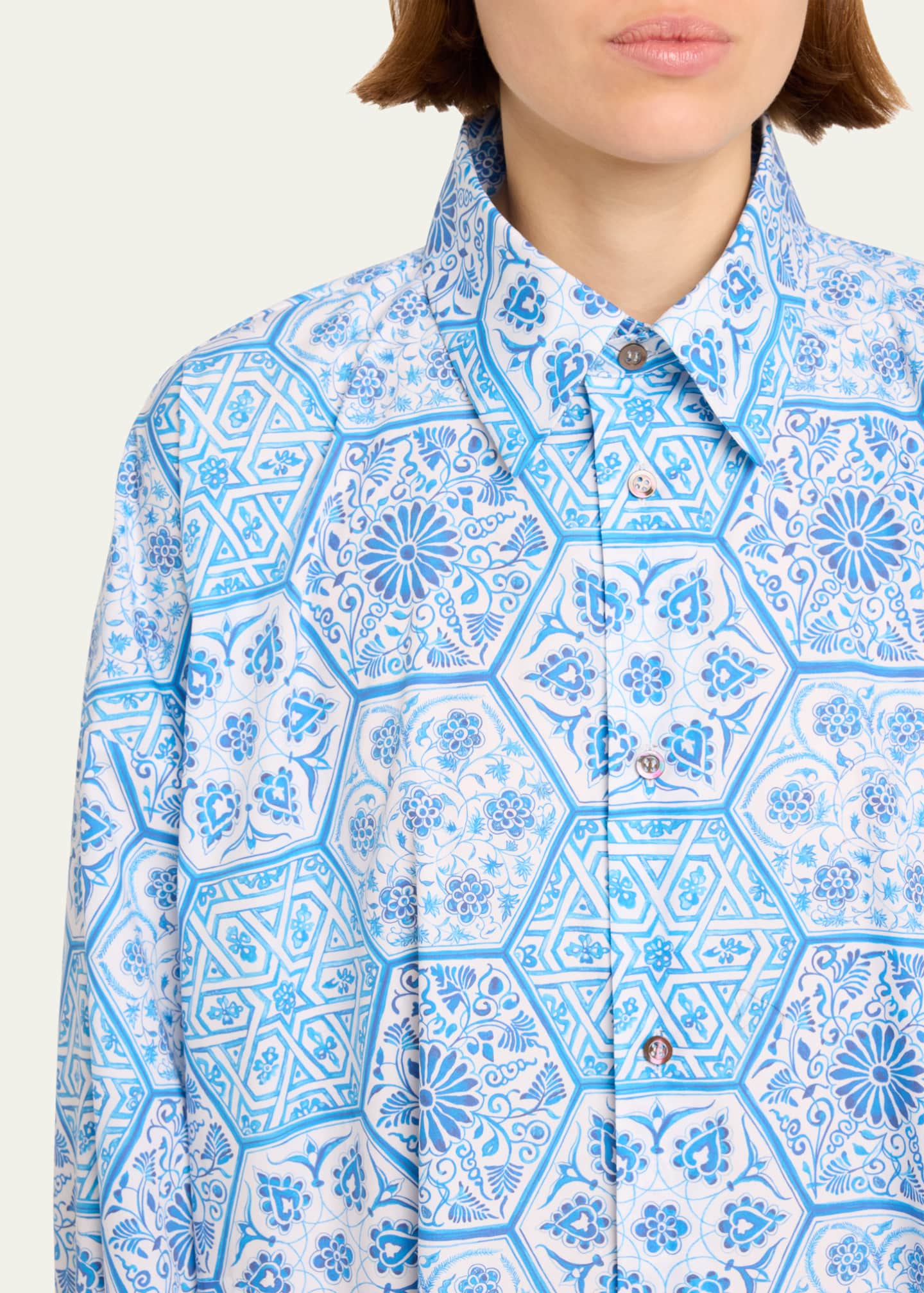 Eskandar Wide A-Line Printed Shirtdress Image 5 of 5
