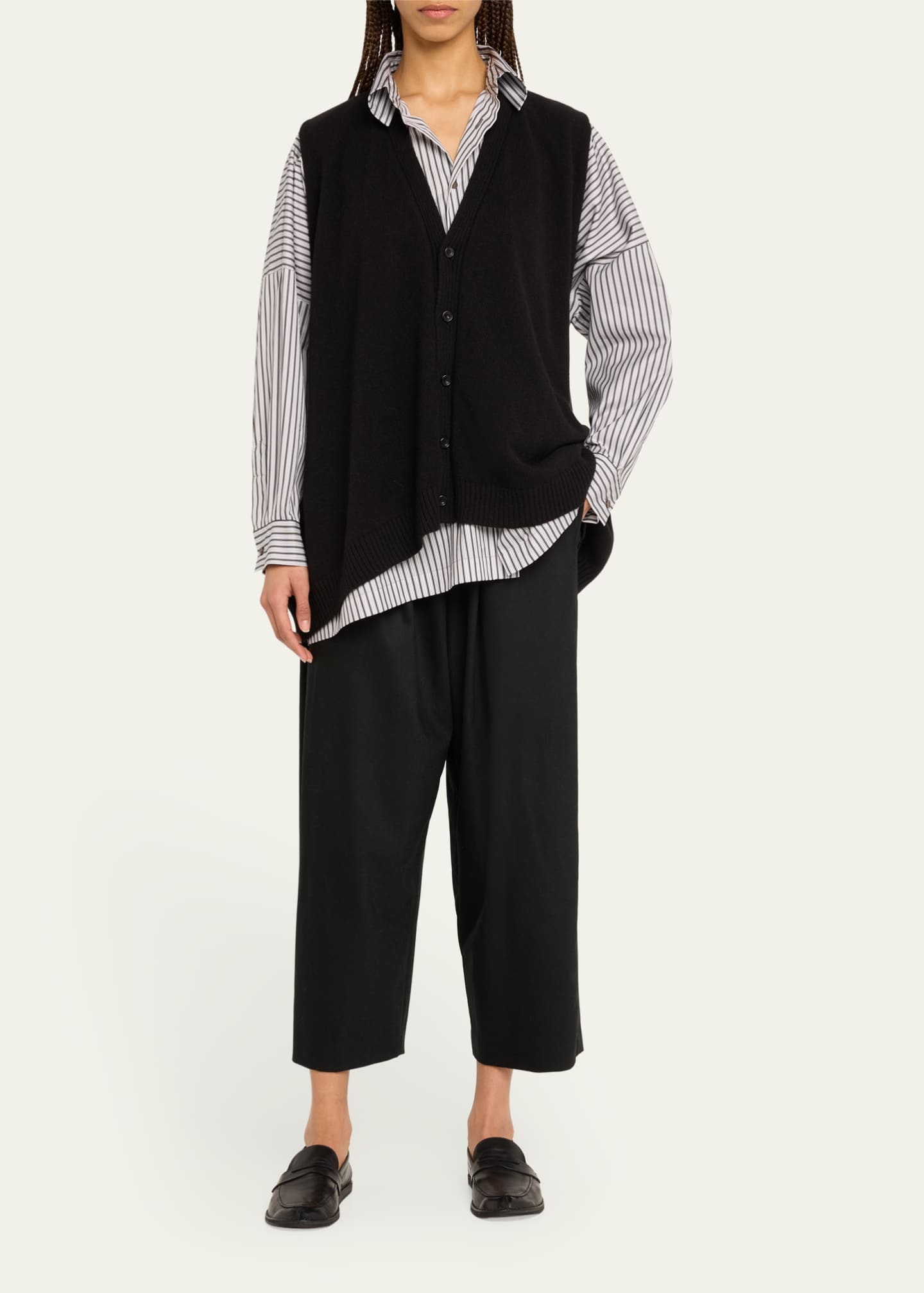Eskandar Wide Longer Back Shirt with Stripes Image 2 of 4
