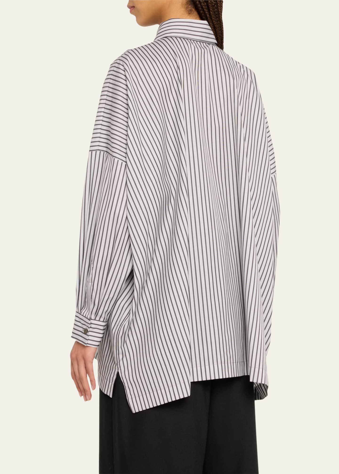 Eskandar Wide Longer Back Shirt with Stripes Image 3 of 4