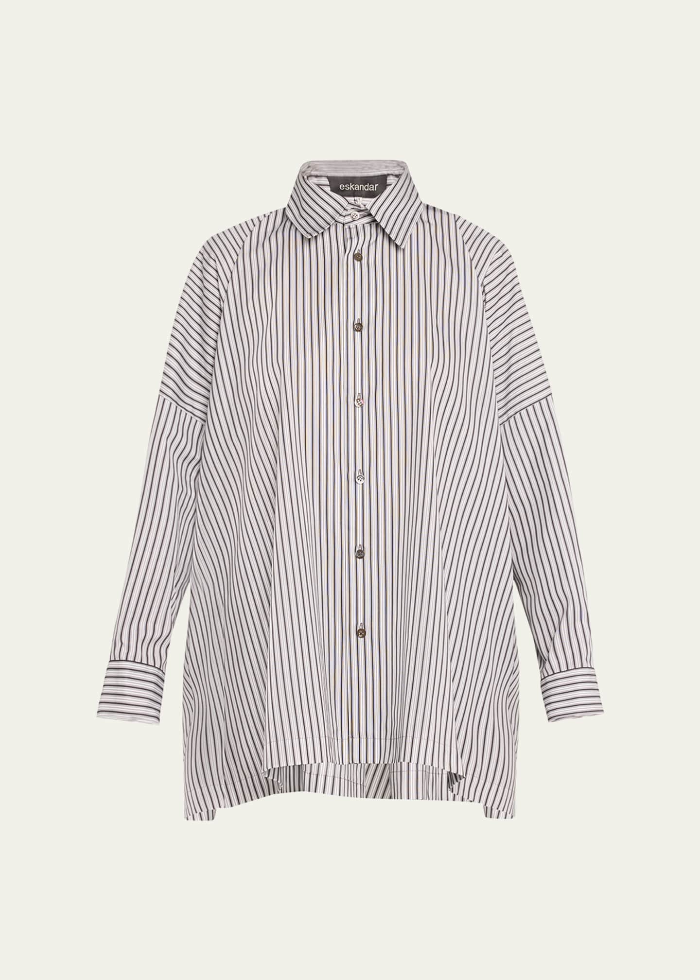 Eskandar Wide Longer Back Shirt with Stripes Image 1 of 4