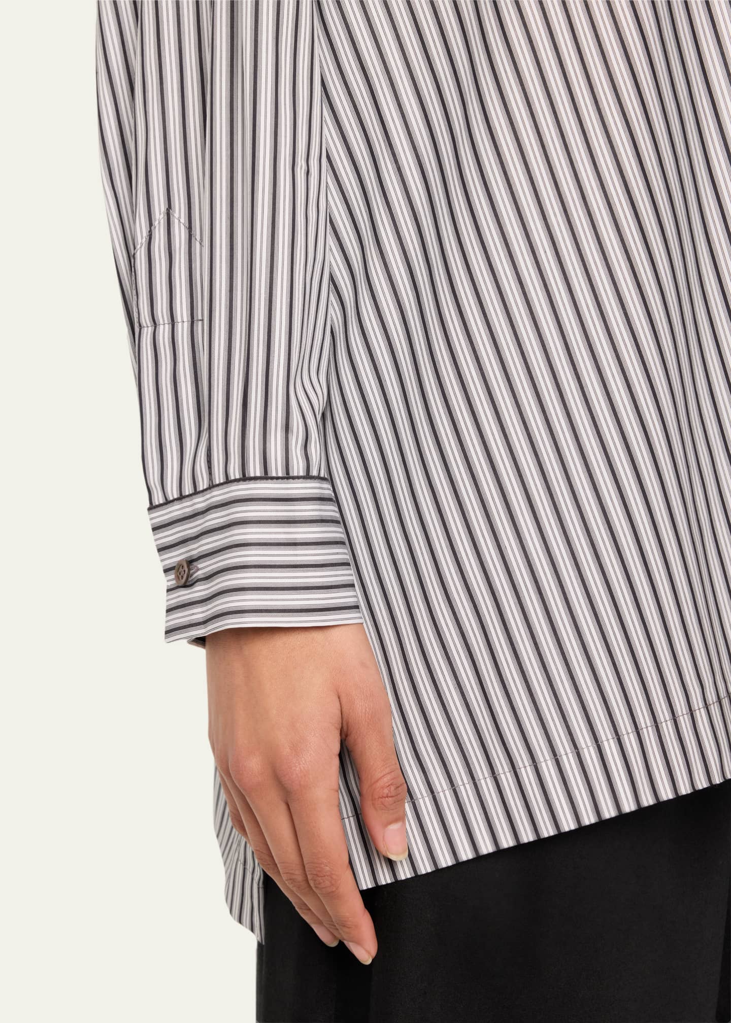 Eskandar Wide Longer Back Shirt with Stripes Image 4 of 4