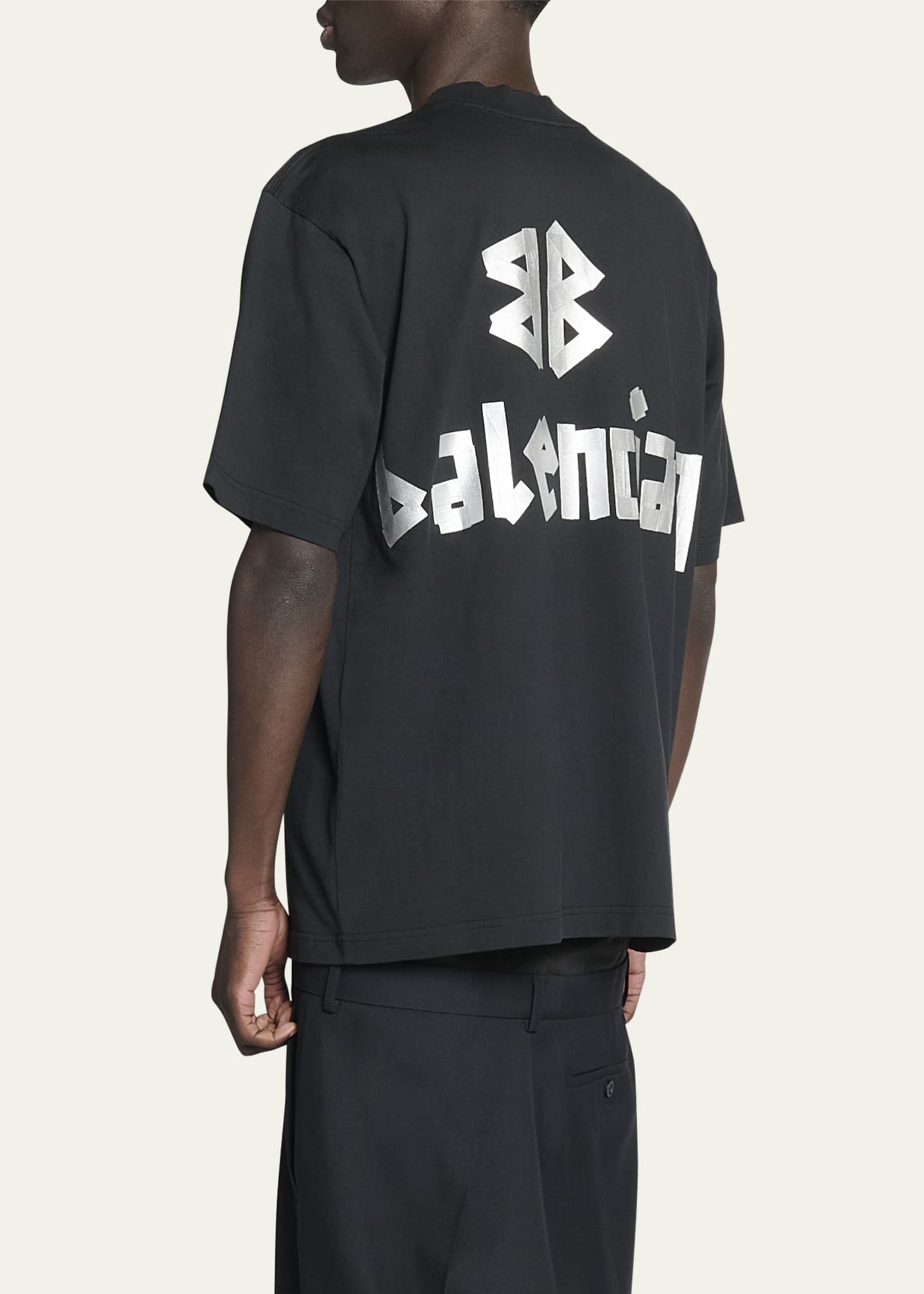Balenciaga Men's Taped-Logo Distressed T-Shirt Image 3 of 5
